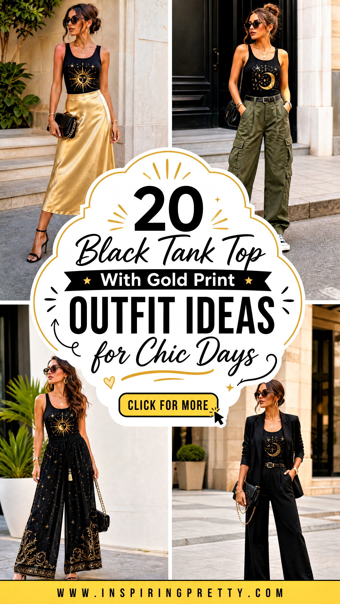 20 Black Tank Top With Gold Print Outfit Ideas for Chic Days - 20 Black Tank Top With Gold Print Outfit Ideas for Chic Days