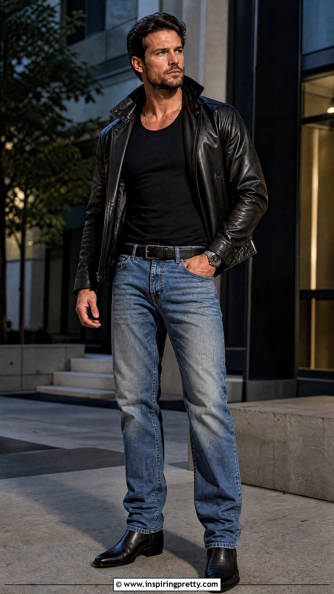 Black Tank Top With Leather Jacket - 50 tank tops for men