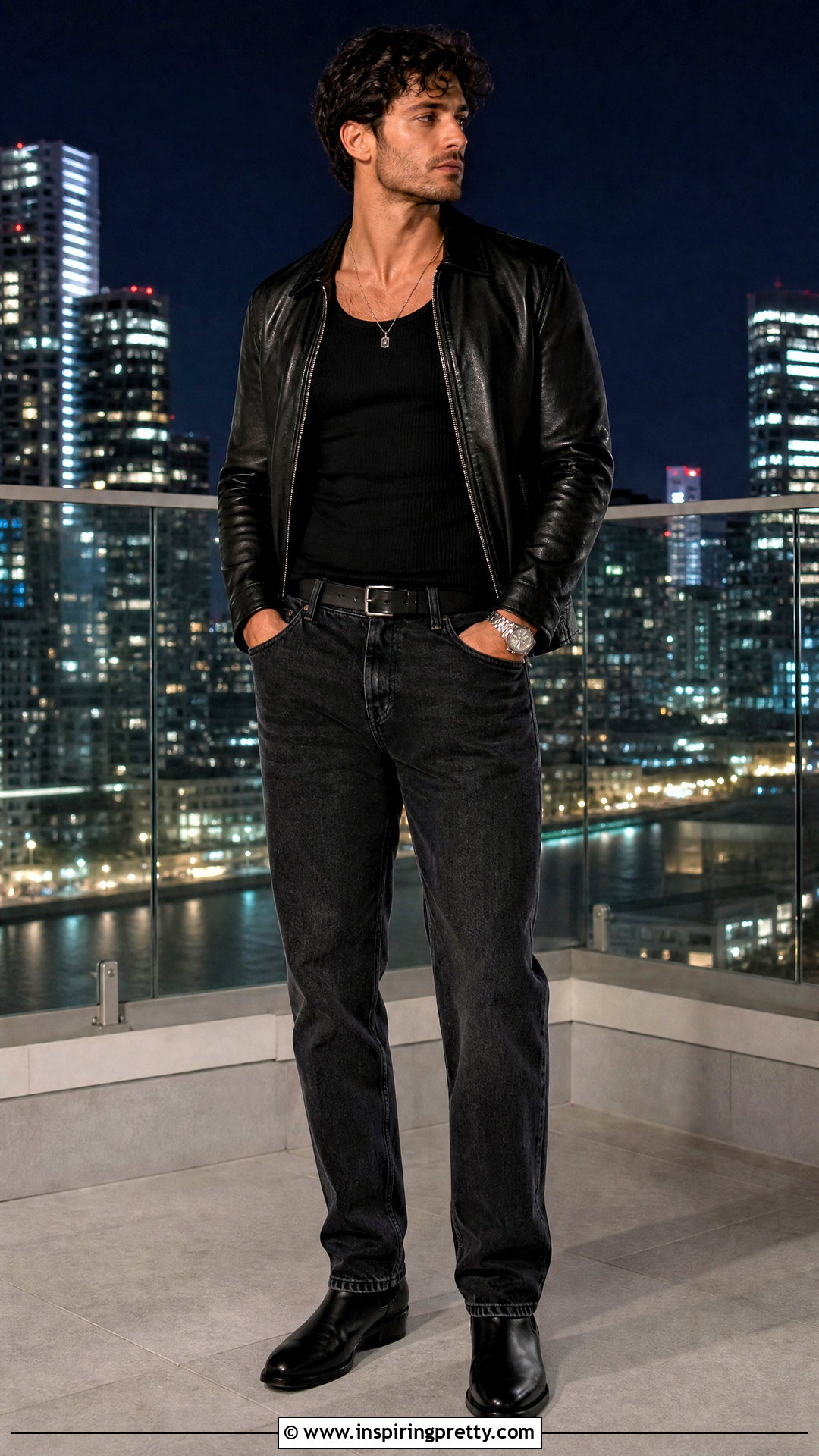 Black Tank Top With Leather Jacket And Black Jeans - 50 black tank top outfit men