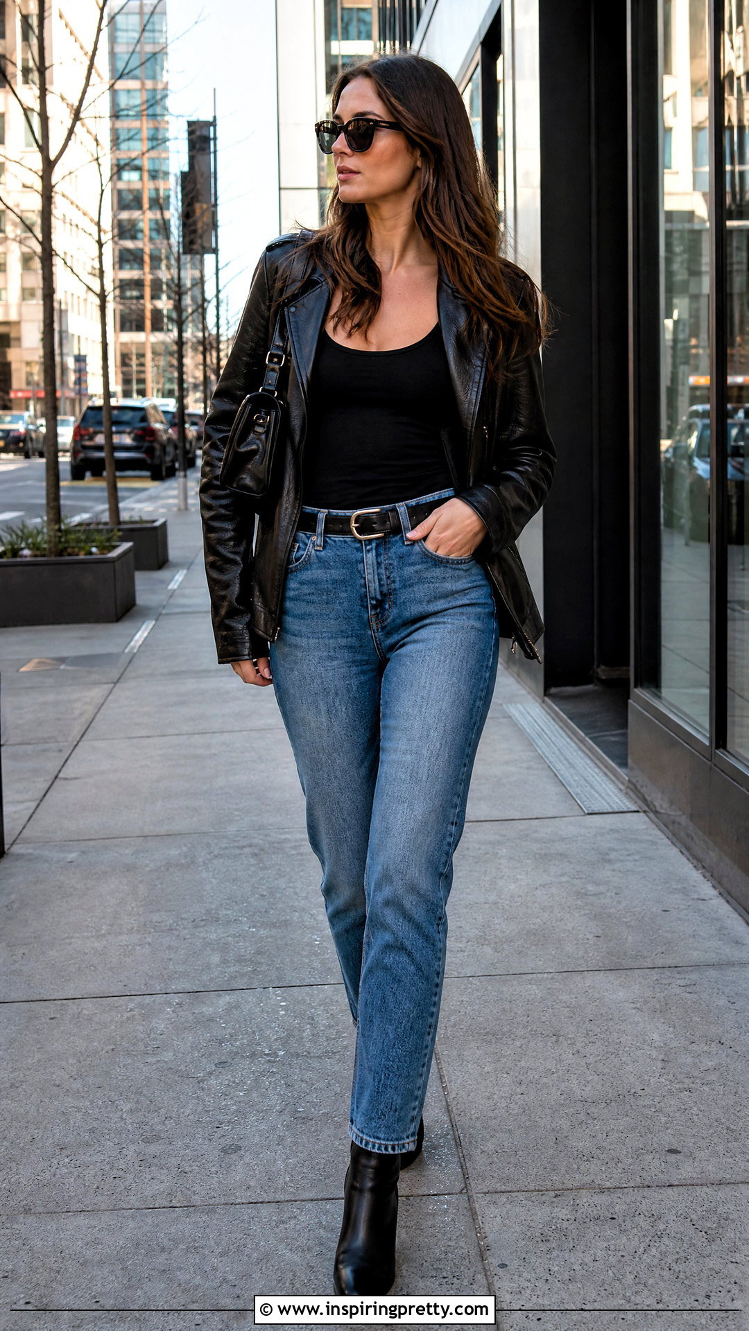 Black Tank Top With Leather Jacket And Straight Jeans - 50 black tank top outfit ideas