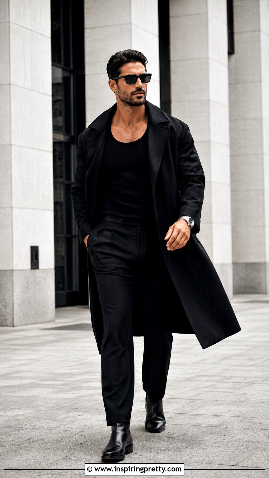 Black Tank Top With Long Black Coat - 25 Michele Morrone Tank Top outfit ideas