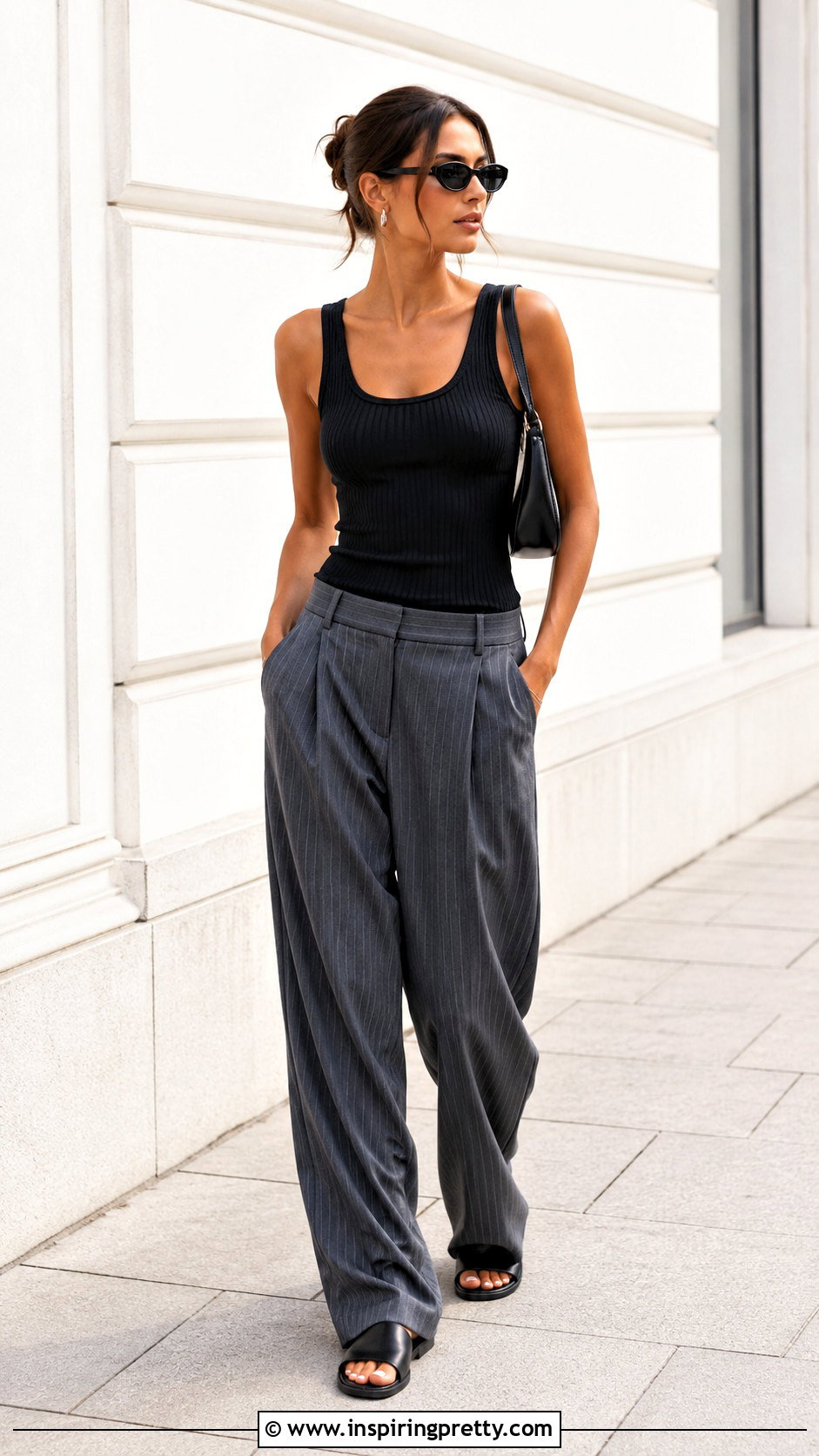 Black Tank Top With Pinstripe Pants - what top to wear with pinstripe pants (20 ways)