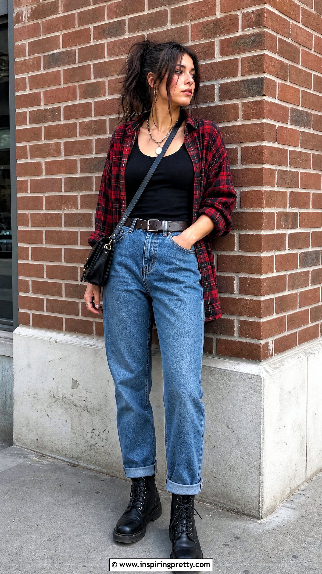 Black Tank Top With Plaid Shirt And Jeans - 50 black tank top outfit aesthetics