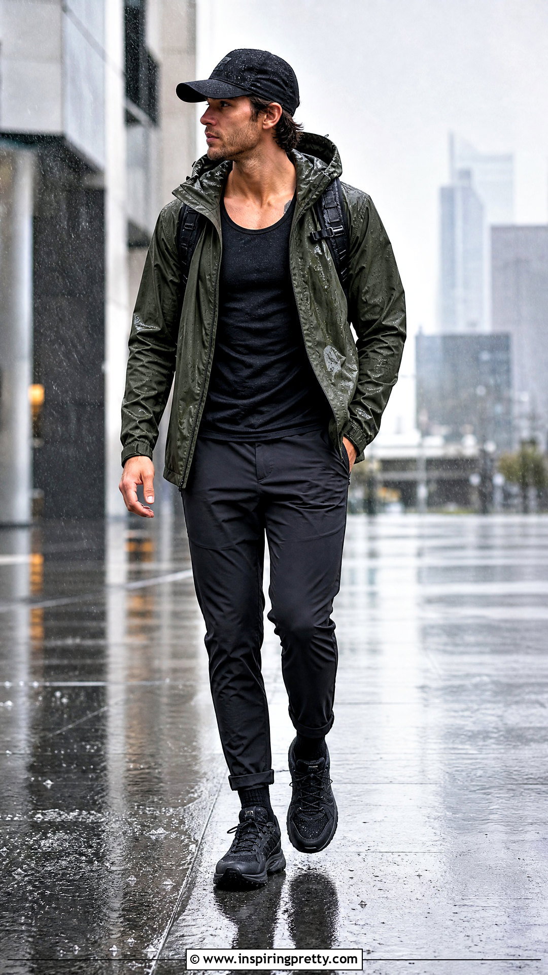 Black Tank Top With Rain Jacket And Technical Pants - 50 black tank top outfit men