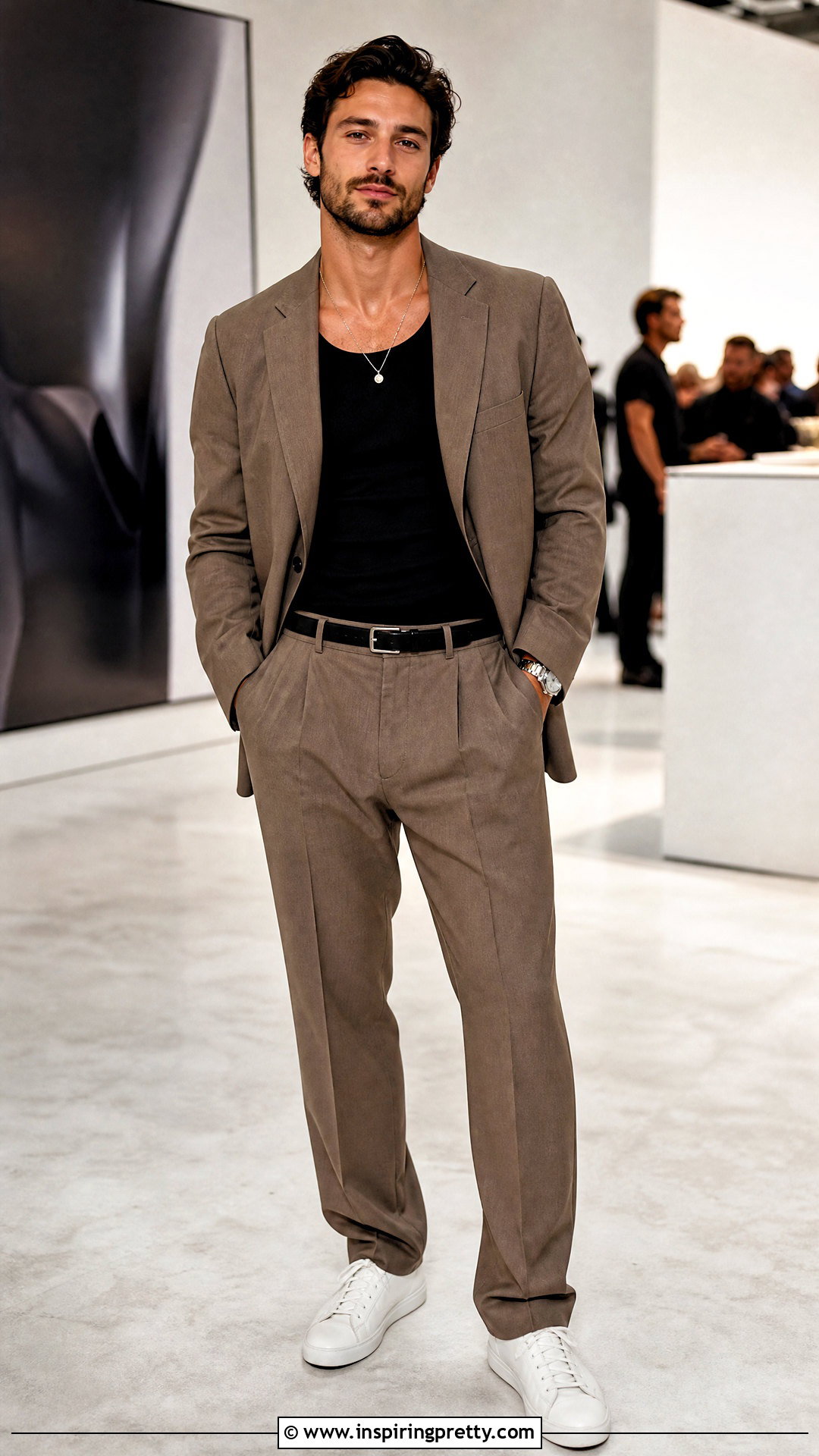 Black Tank Top With Relaxed Suit And Sneakers - 50 black tank top outfit men