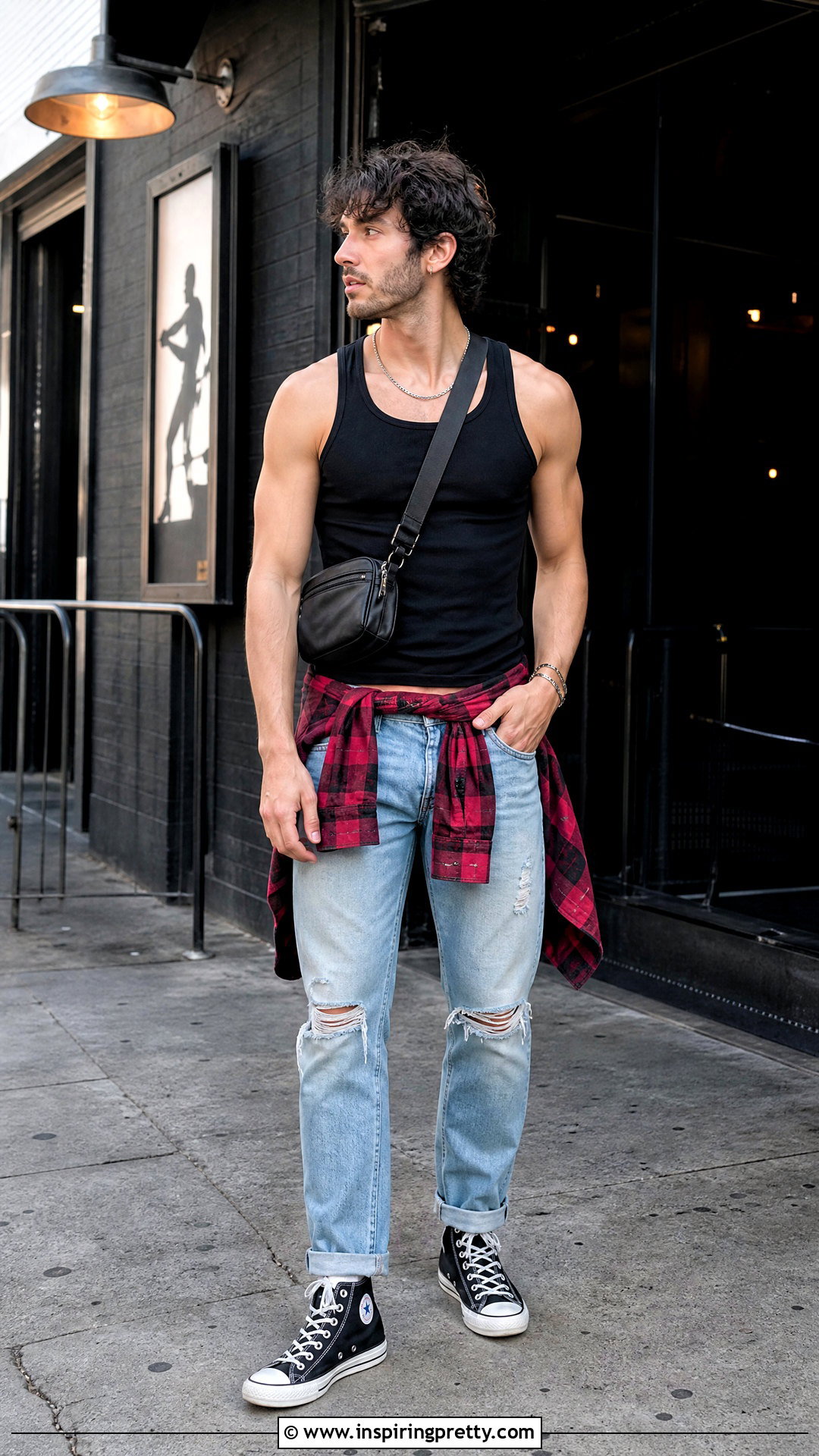 Black Tank Top With Ripped Jeans And High Top Sneakers - 50 black tank top outfit men