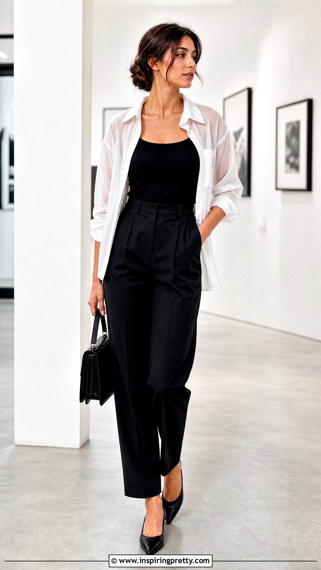 Black Tank Top With Sheer Blouse And Trousers - 50 black tank top outfit ideas