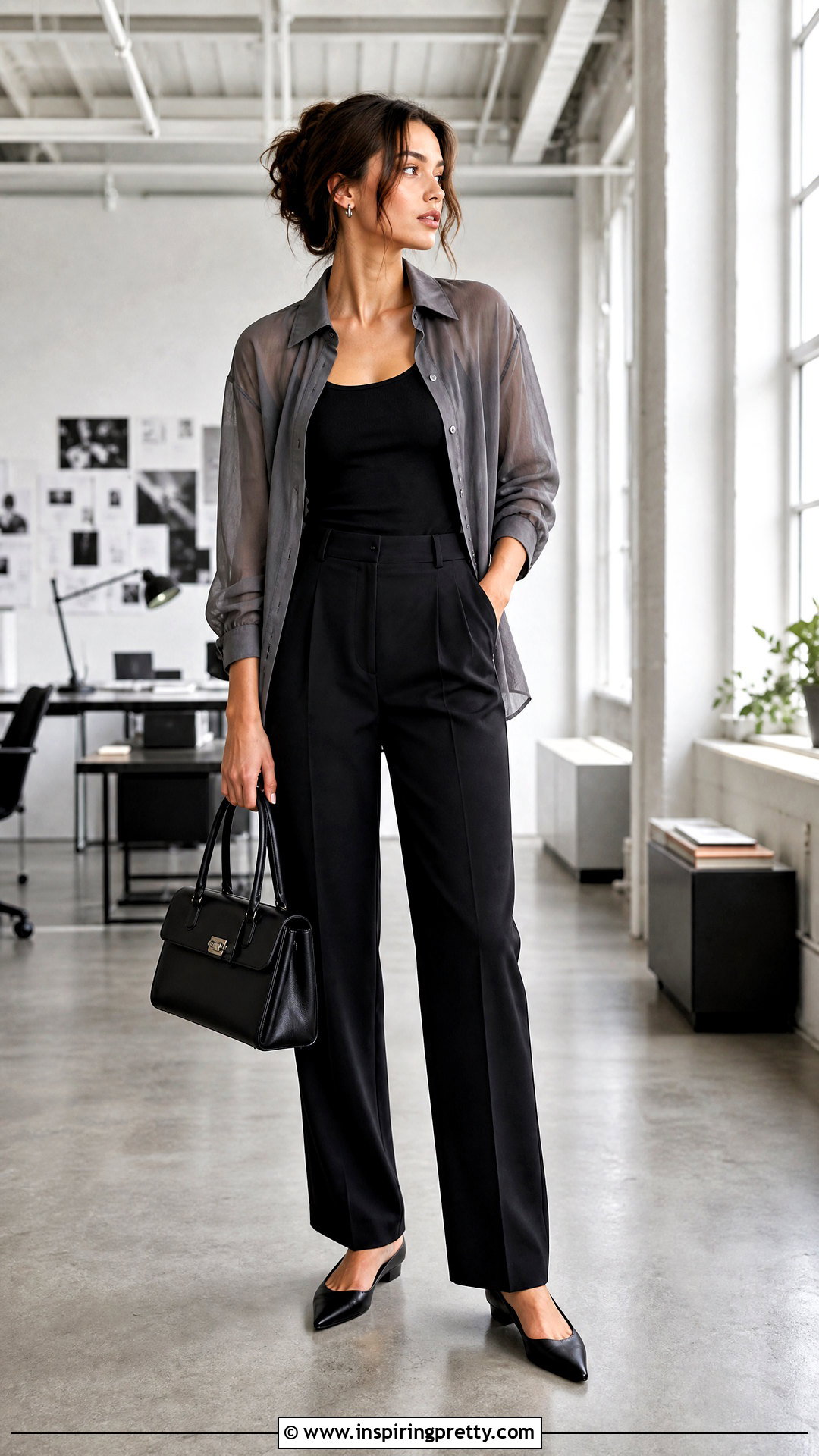 Black Tank Top With Sheer Shirt And Trousers - 50 black tank top outfit aesthetics