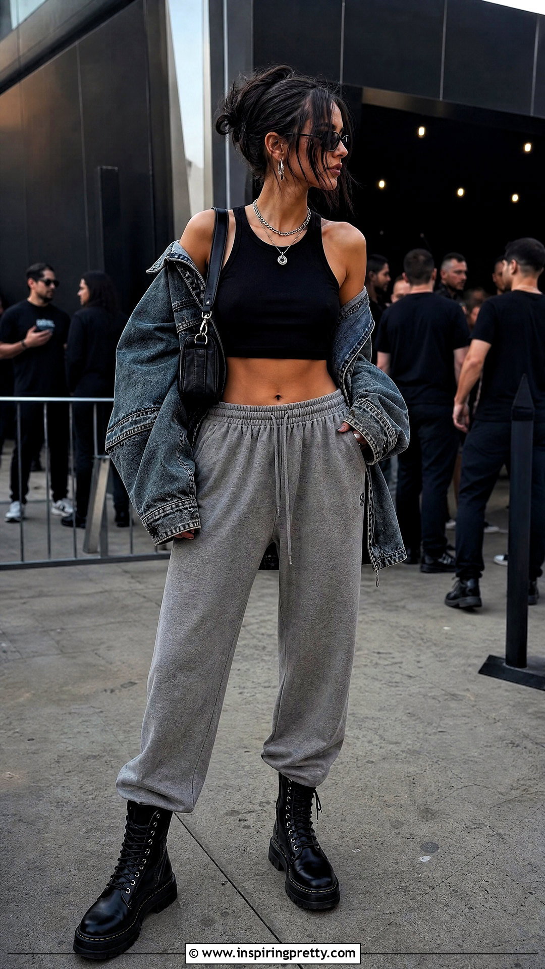 Black Tank Top With Sweatpants And Combat Boots - 50 black tank top outfit ideas