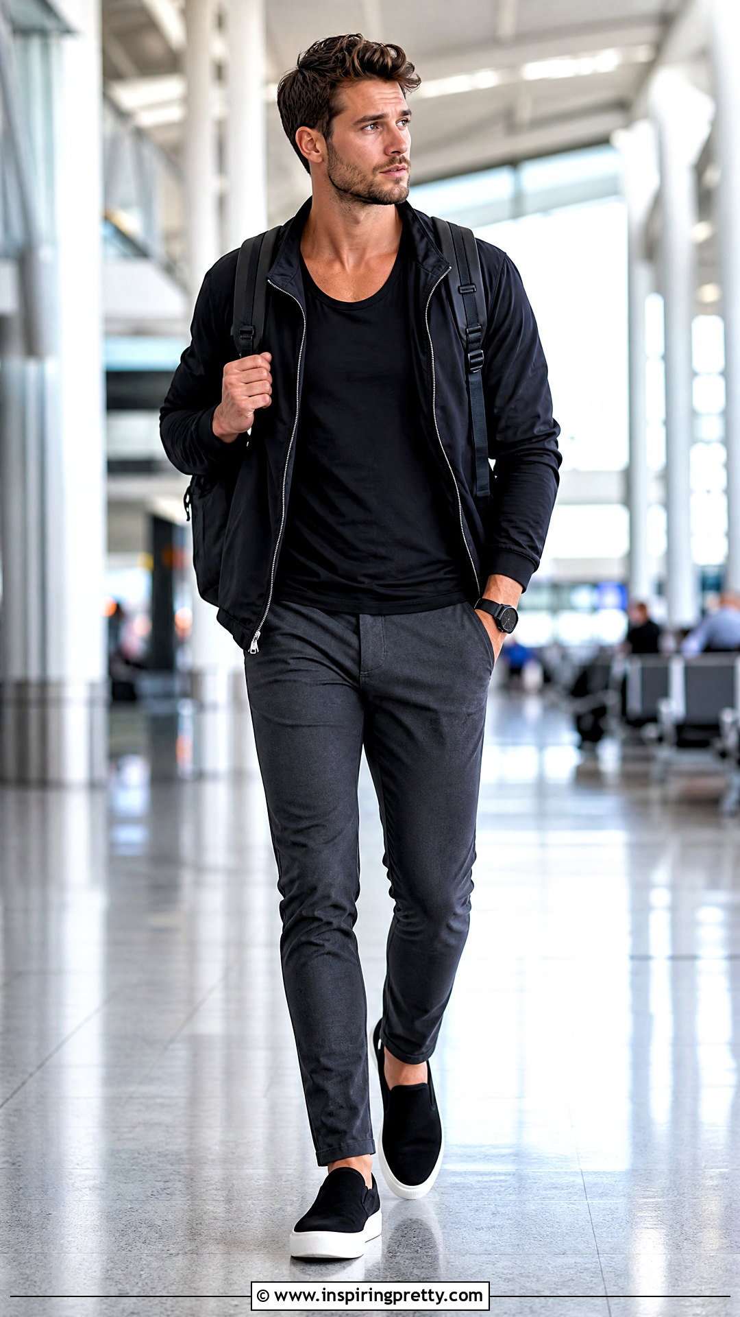 Black Tank Top With Travel Pants And Slip On Sneakers - 50 black tank top outfit men