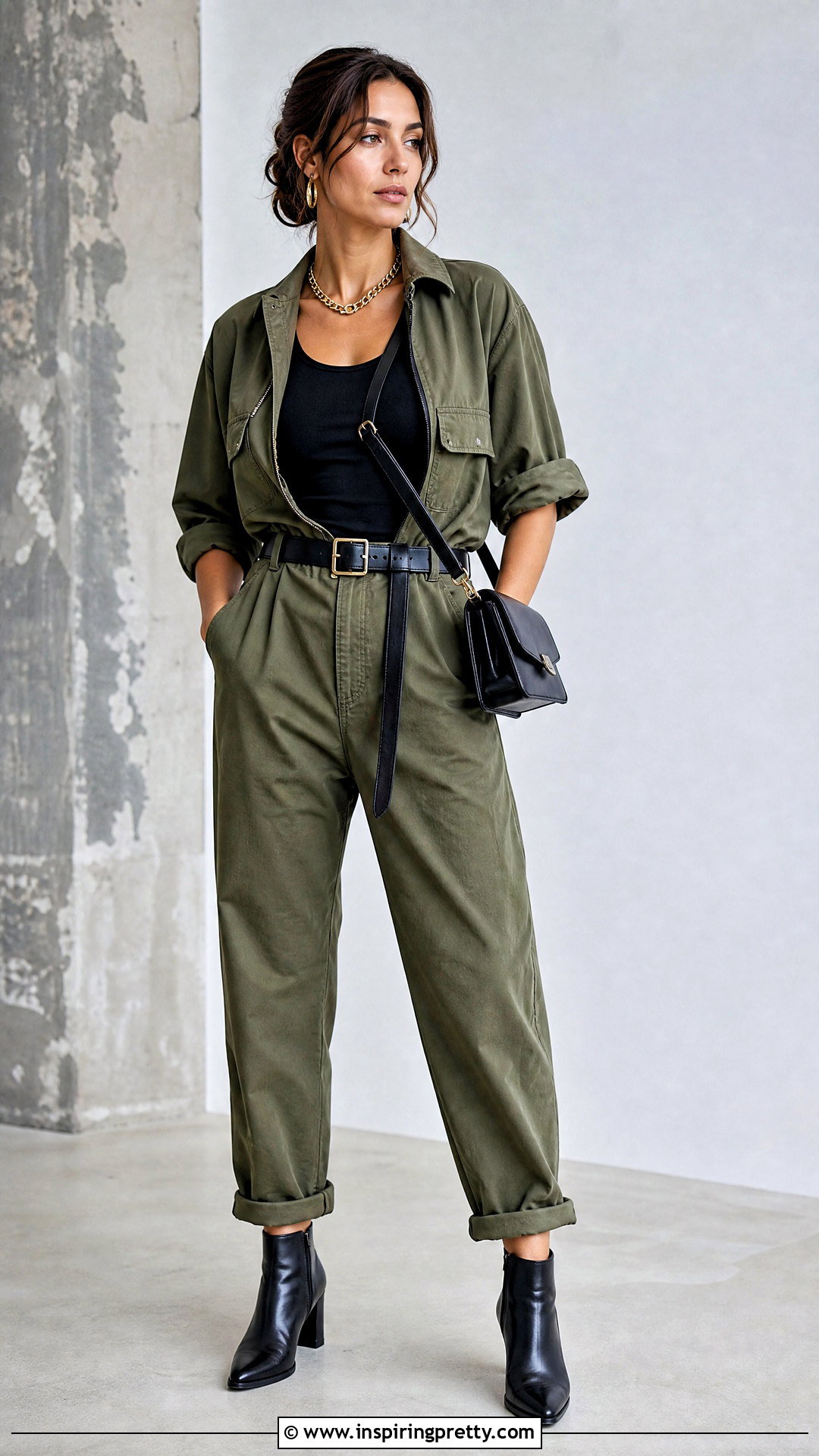 Black Tank Top With Utility Jumpsuit And Boots - 50 black tank top outfit ideas