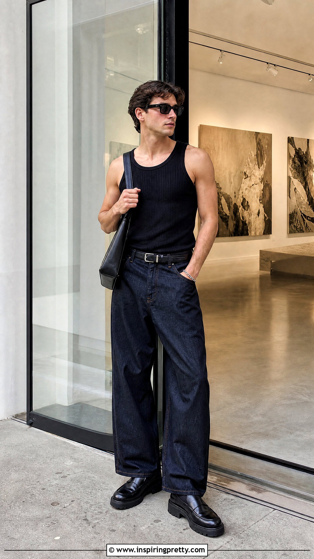 Black Tank Top With Wide Leg Jeans And Loafers - 25 Black Tank Top And Jeans Men