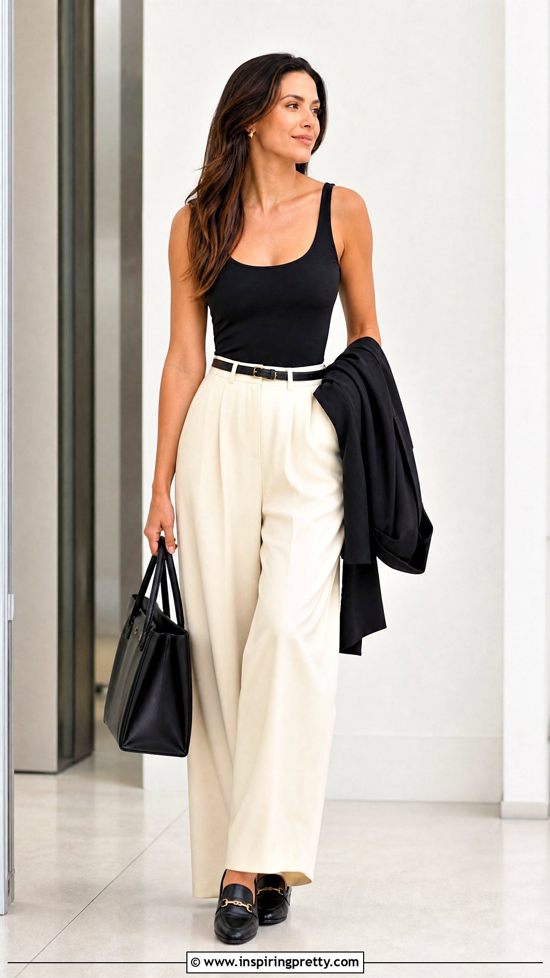 Black Tank Top With Wide Leg Trousers - 20 basic tank top essentials