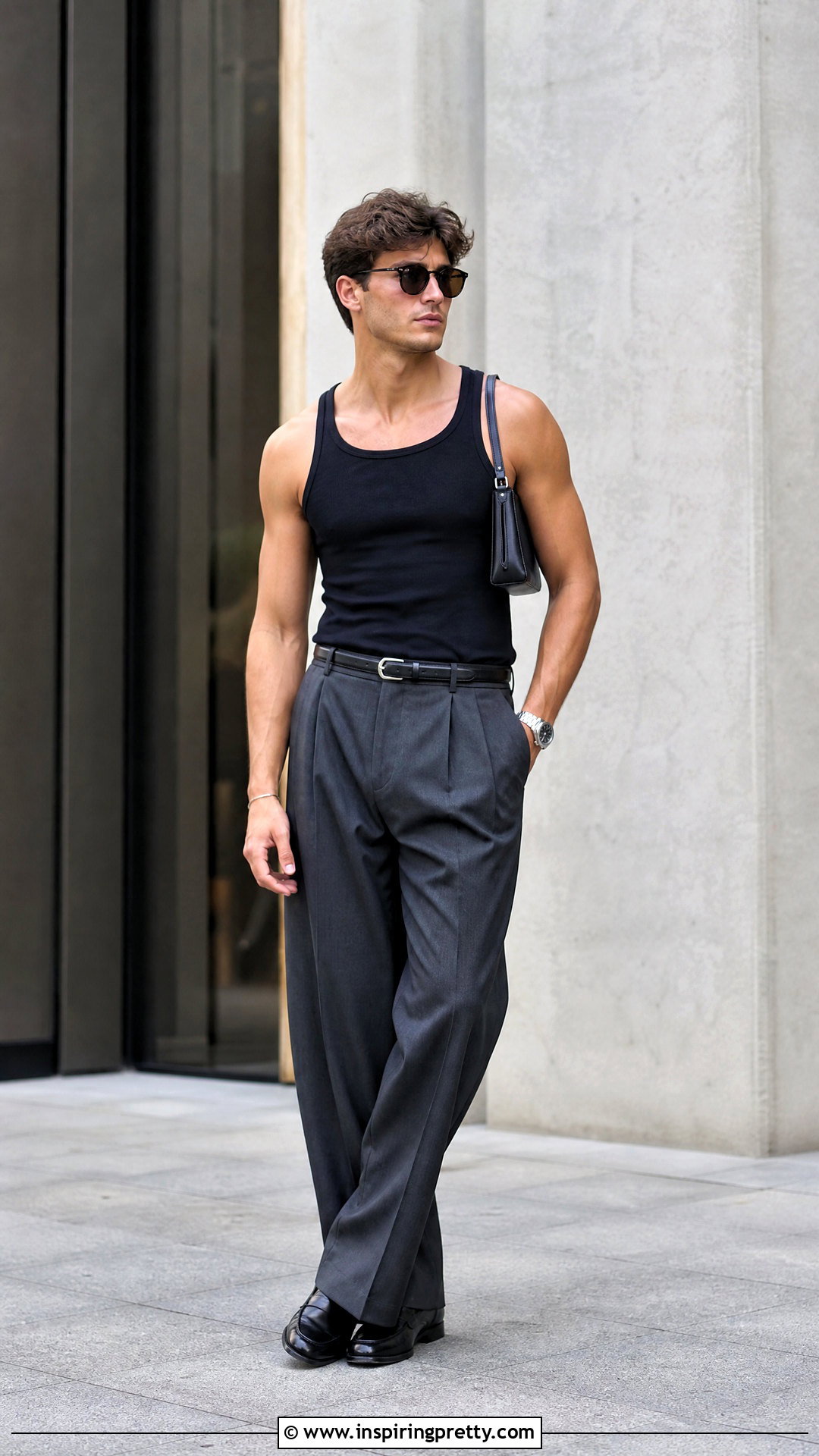 Black Tank Top With Wide Leg Trousers - 50 tank tops for men