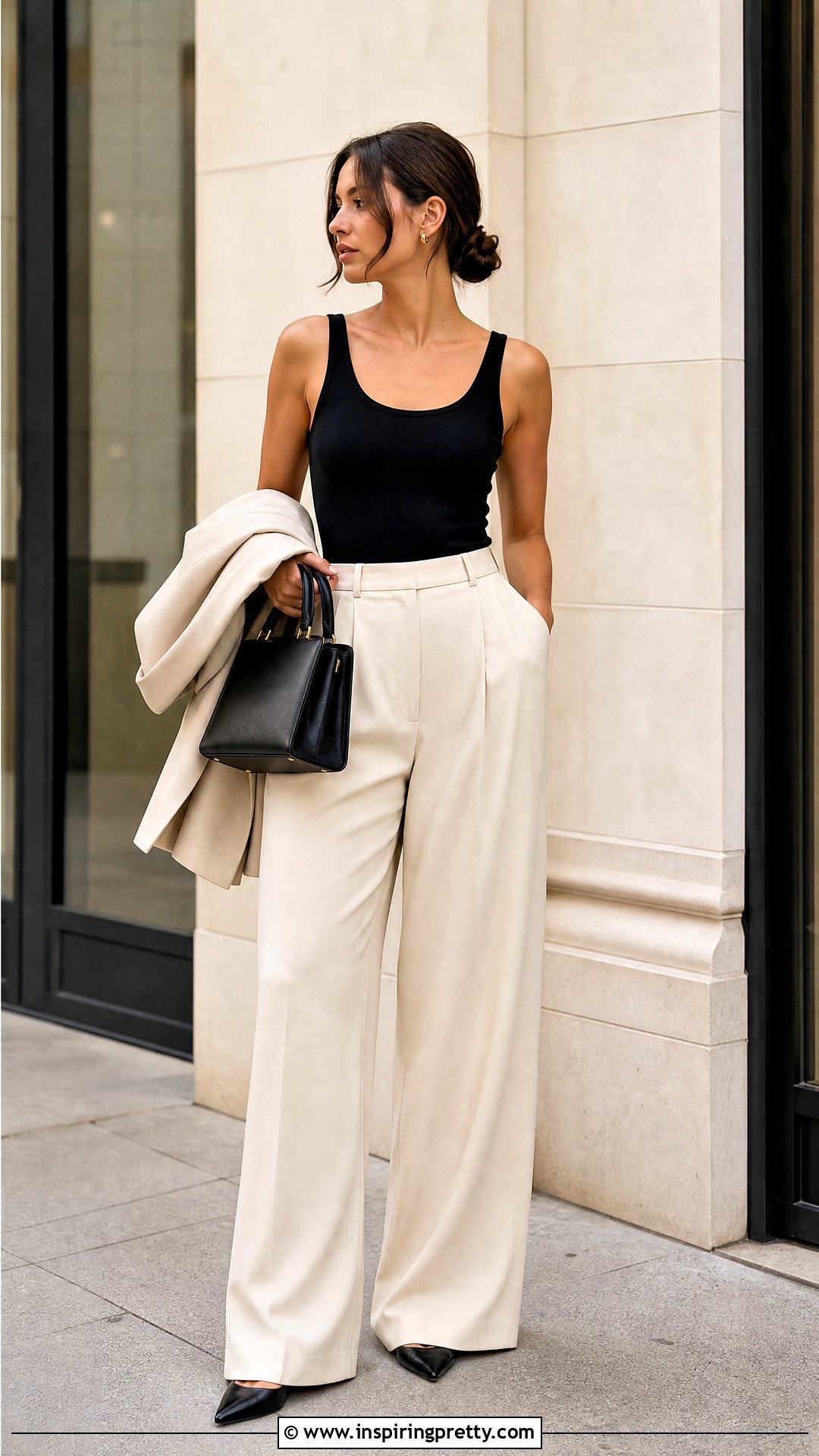 Black Tank Top With Wide Leg Trousers - 50 black tank top outfit aesthetics