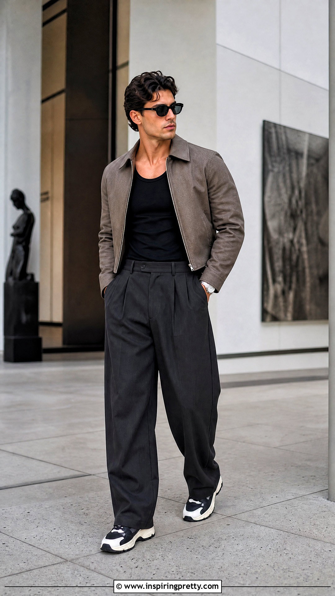 Black Tank Top With Wide Pants For Slim Men - 50 black tank top outfit men