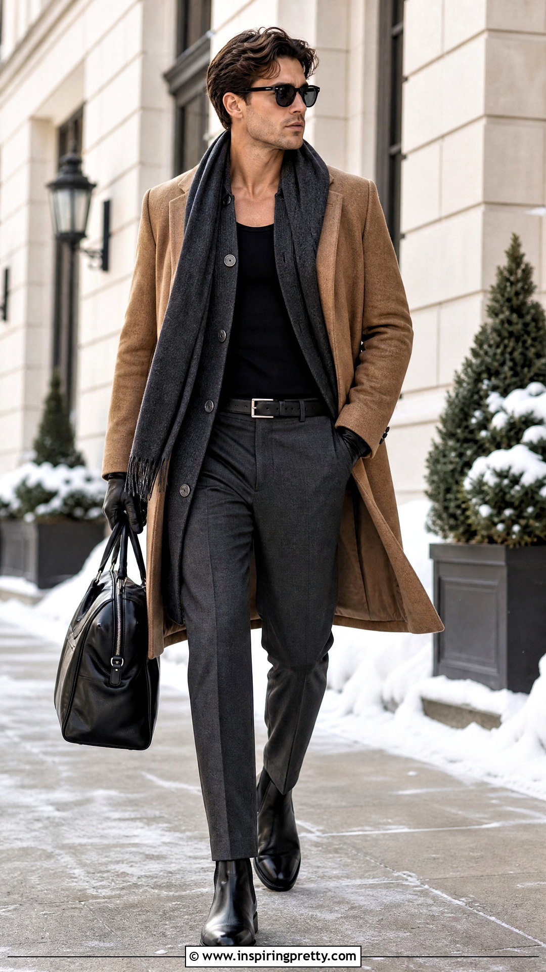 Black Tank Top With Winter Coat And Wool Trousers - 50 black tank top outfit men