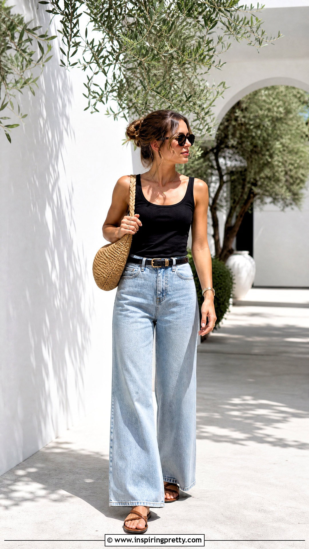 Black Tank Top and Wide Leg Jeans Outfit - 50 tops to wear with jeans