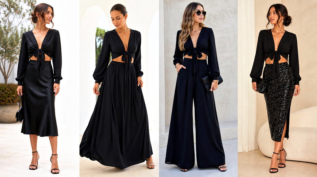 20 Black Tie Front Crop Top Outfit Ideas for Date Nights