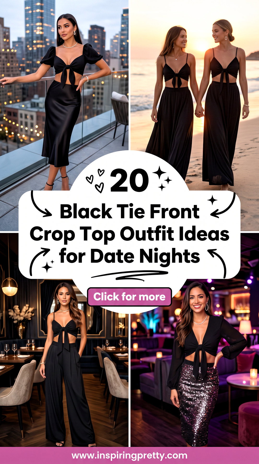 20 Black Tie Front Crop Top Outfit Ideas for Date Nights - 20 Black Tie Front Crop Top Outfit Ideas for Date Nights