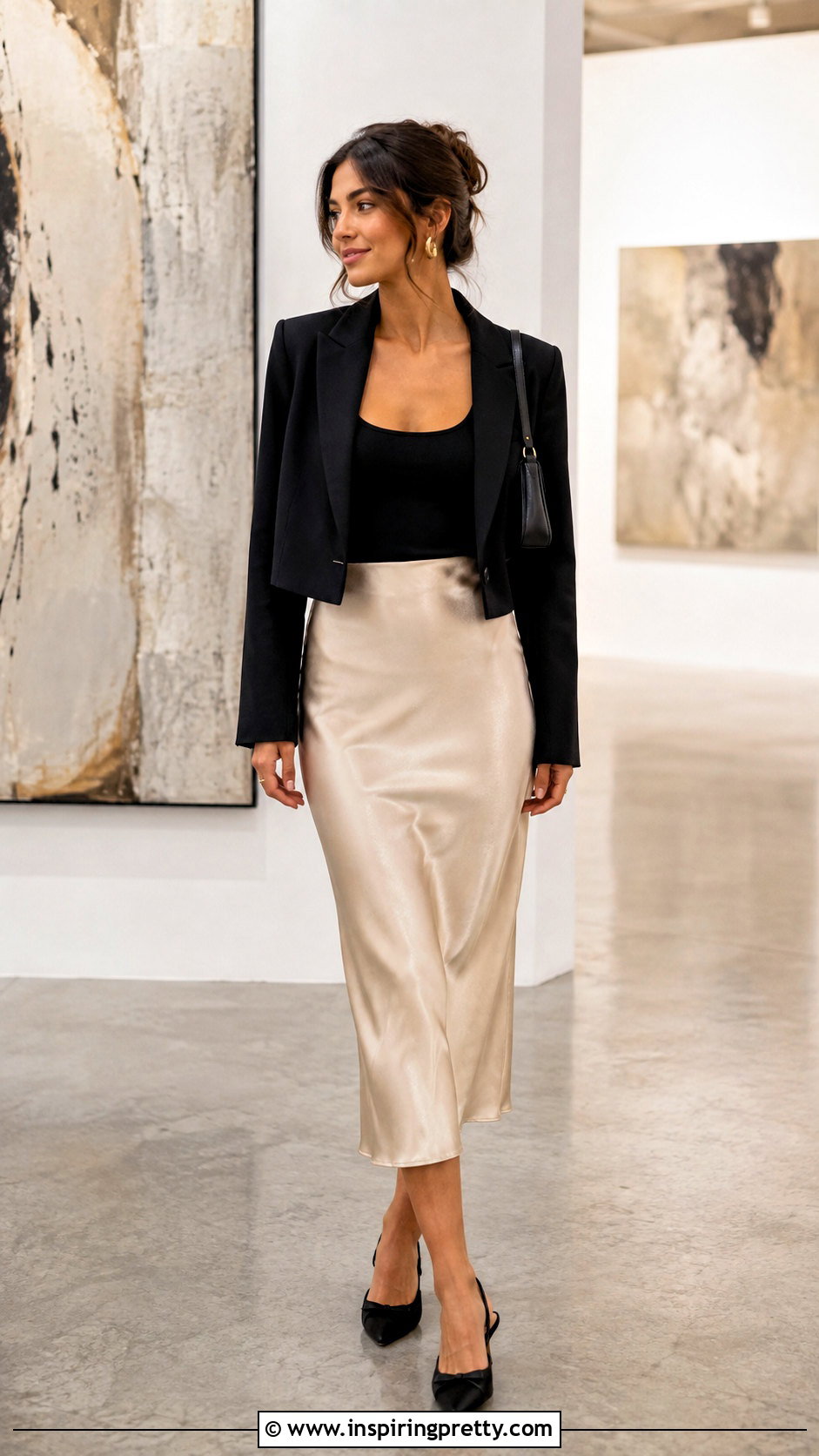 Black Tight Fitting Tank Top With Satin Midi Skirt - 25 tight fitting tank tops outfit ideas