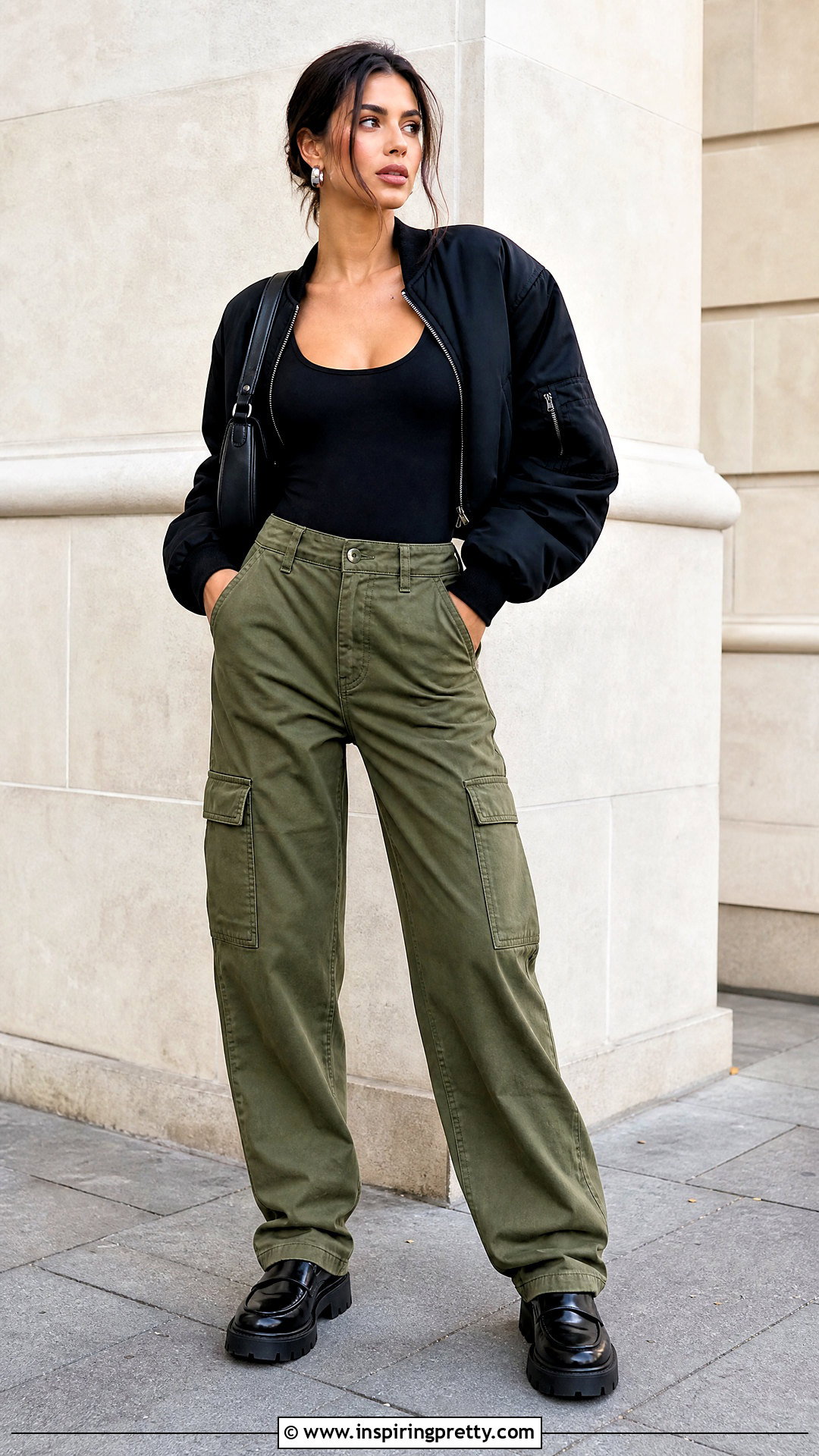 Black Tight Top With Cargo Pants - 50 tight top outfit ideas