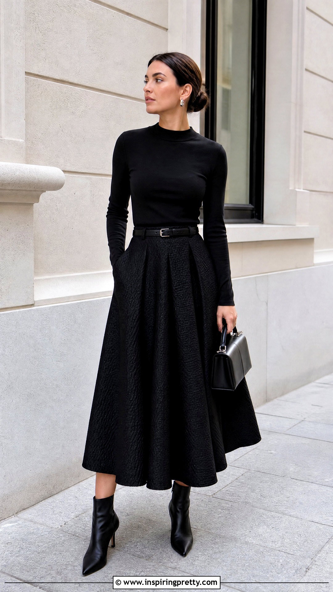 Black Top And Black Flare Skirt Outfit - 50 flare skirt and top outfit ideas