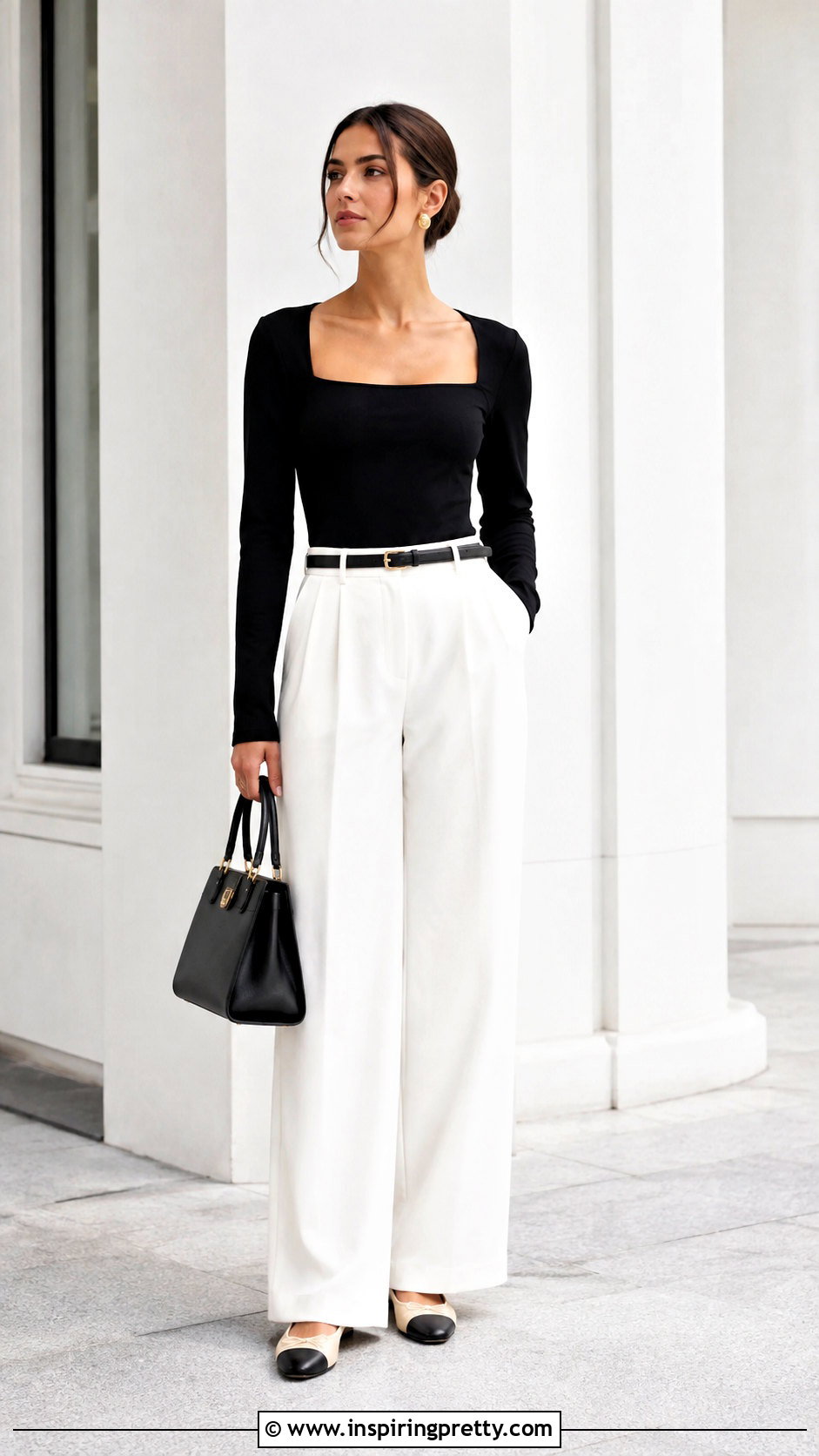 Black Top And White Trousers Outfit - 50 pretty top outfit ideas