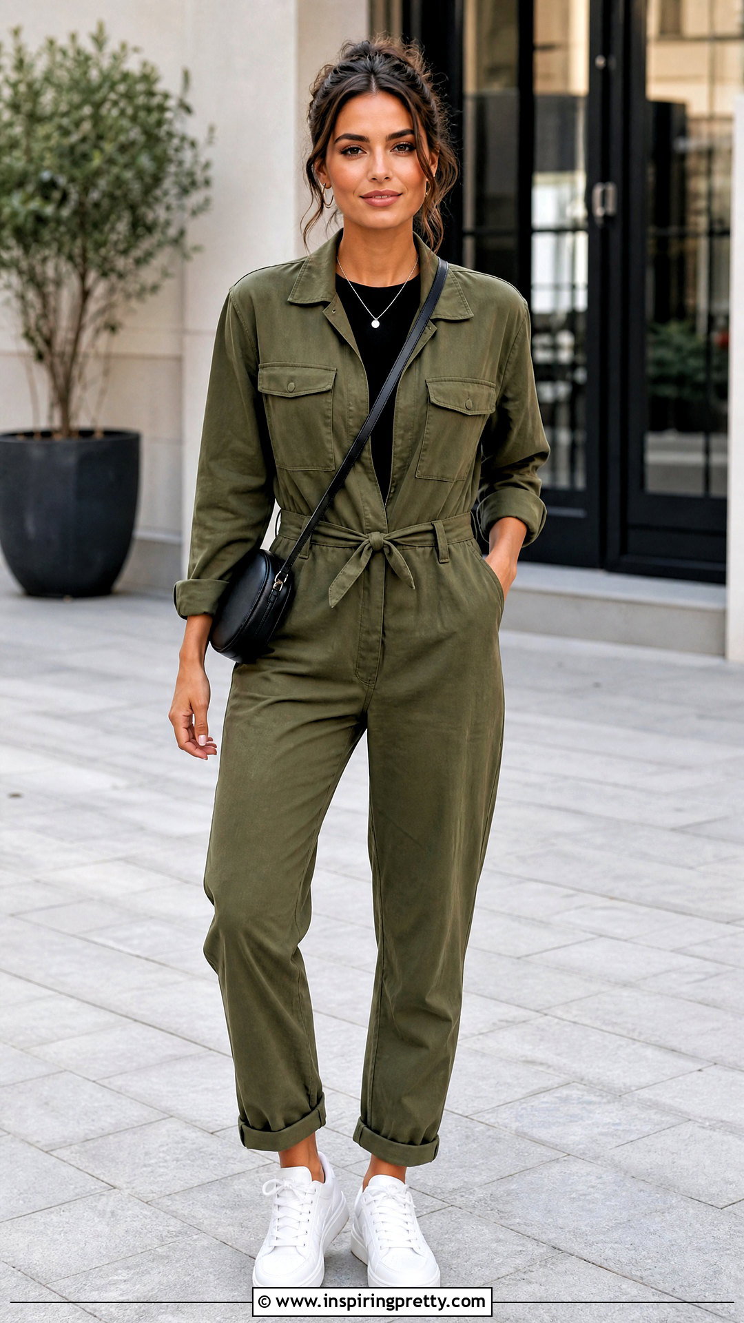 Black Top Under A Utility Jumpsuit - 50 black top outfit casual ideas