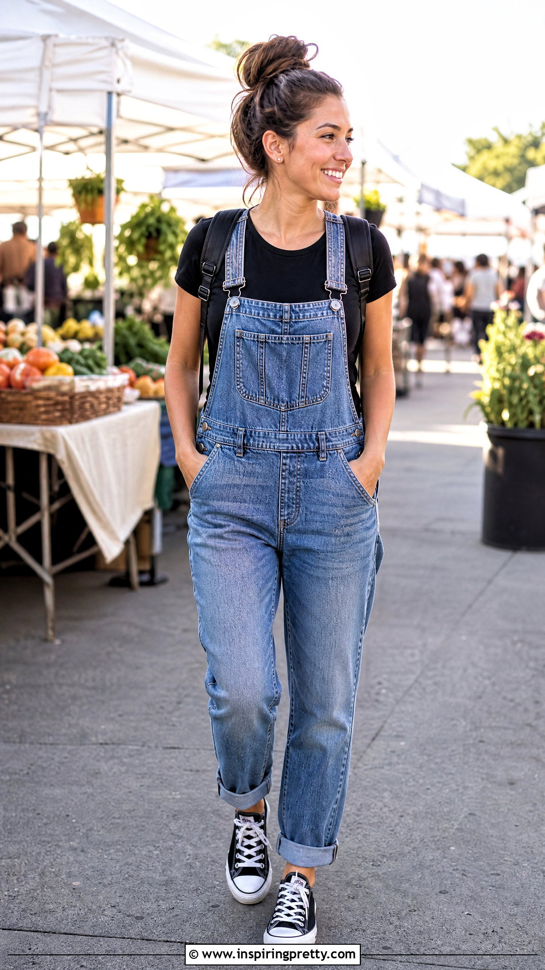 Black Top Under Denim Overalls - 50 black top outfit casual ideas