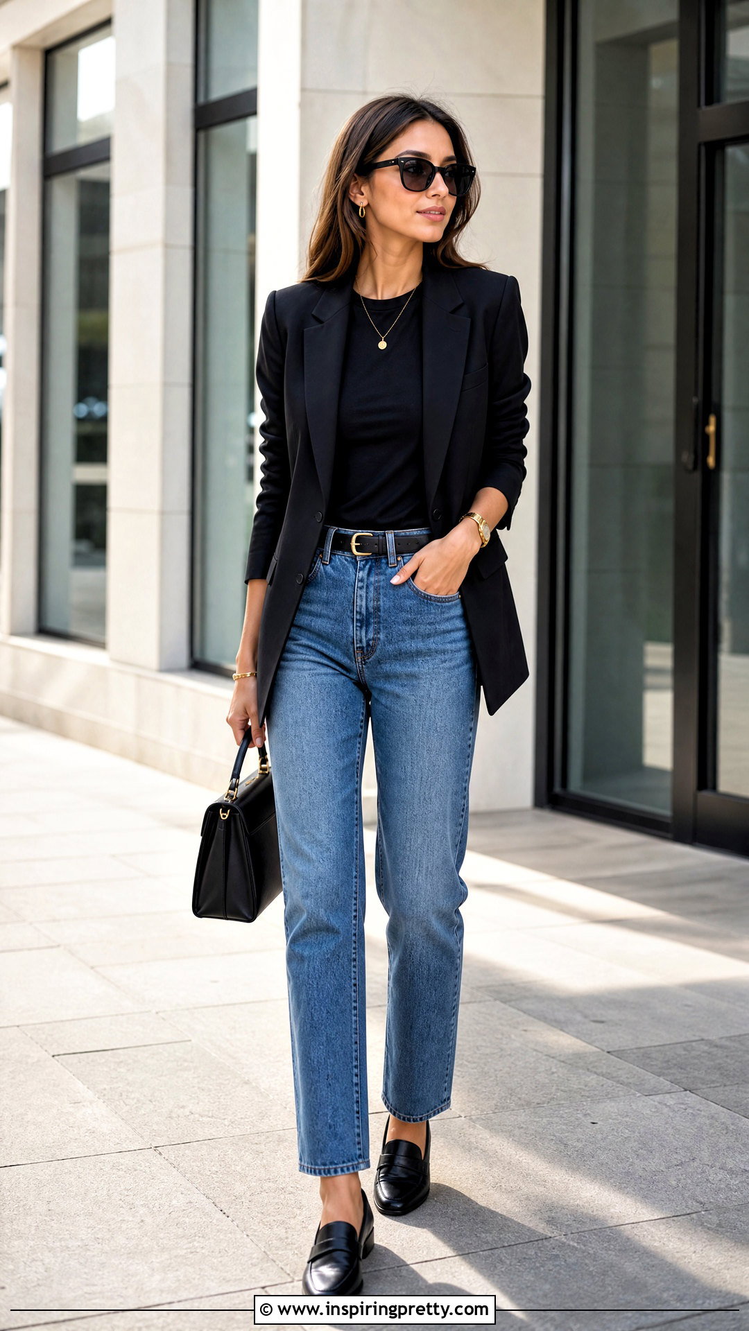 Black Top With Black Blazer And Jeans - 50 basic black top outfit ideas