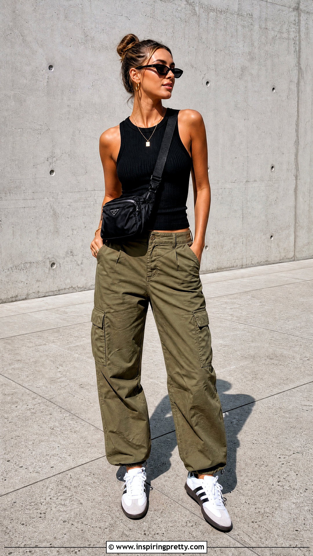 Black Top With Cargo Pants - 50 basic black top outfit ideas
