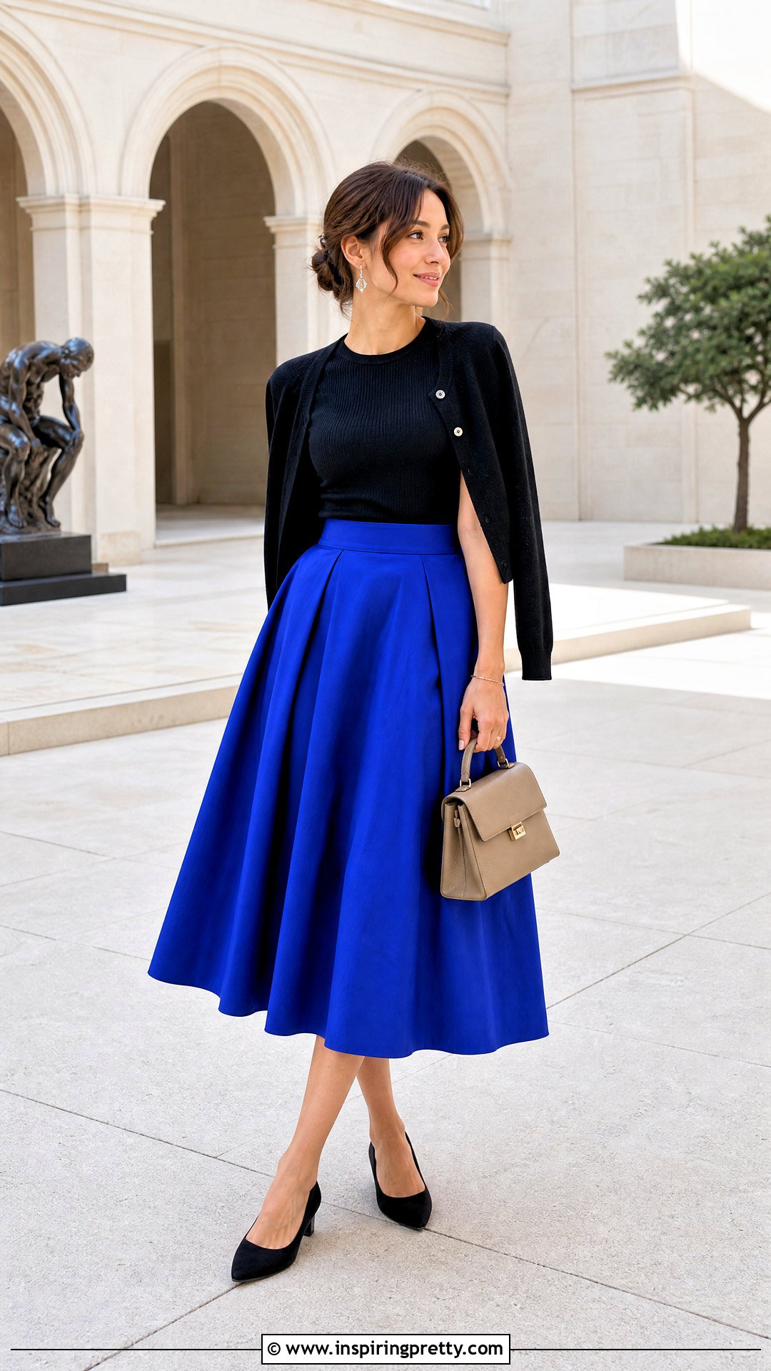 Black Top With Colorful Midi Skirt - 50 black top outfits