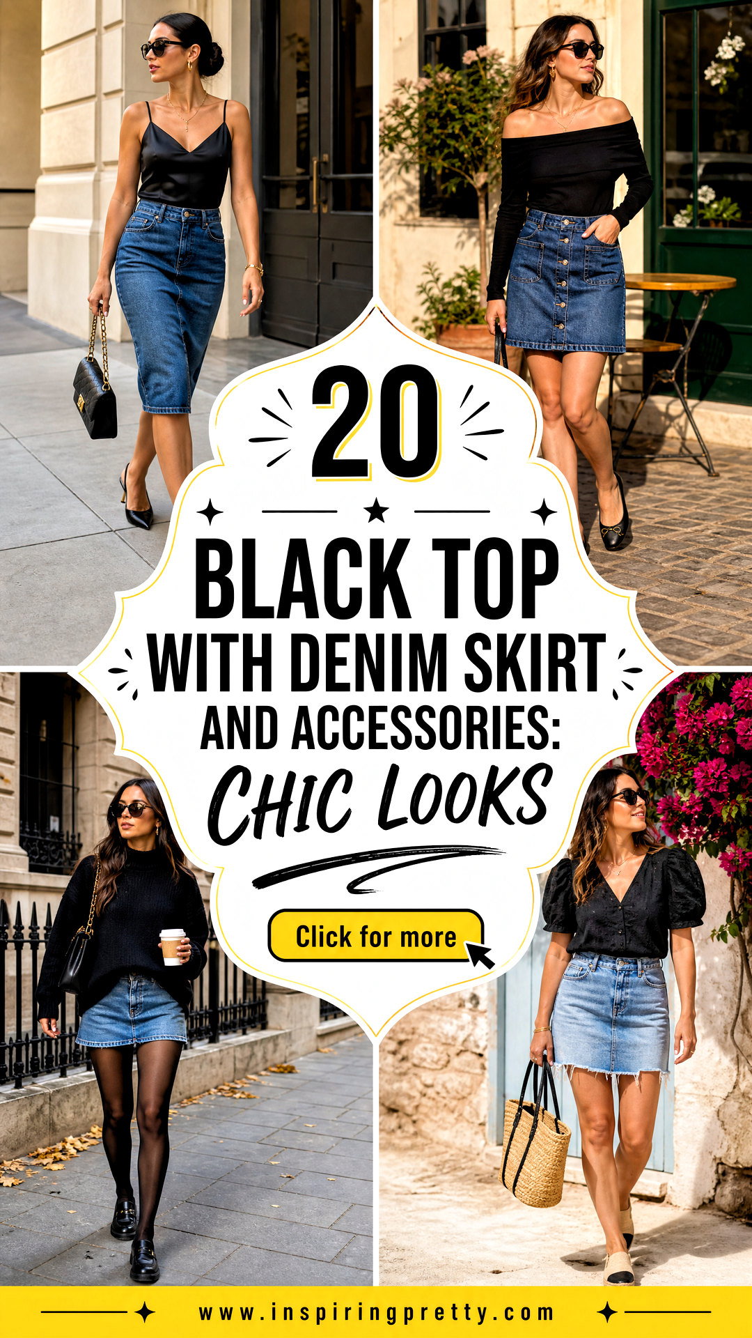 20 Black Top With Denim Skirt And Accessories Chic Looks - 20 Black Top With Denim Skirt And Accessories: Chic Looks