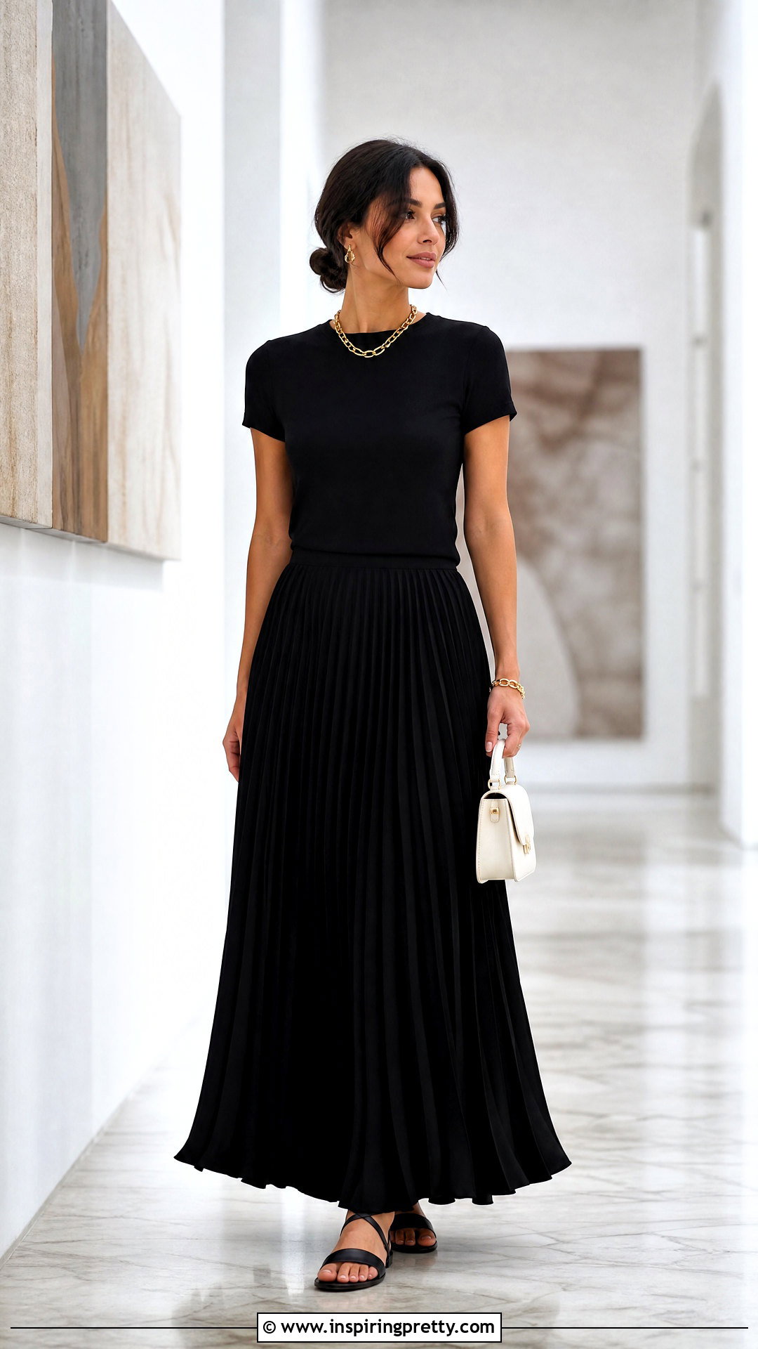 Black Top With Gold Chain And Black Maxi Skirt - 25 Black Top With Gold Chain outfit ideas