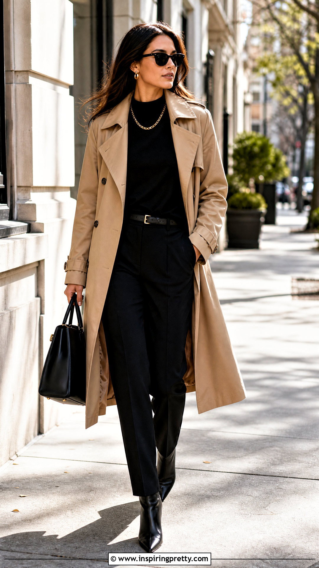 Black Top With Gold Chain And Camel Trench Coat - 25 Black Top With Gold Chain outfit ideas