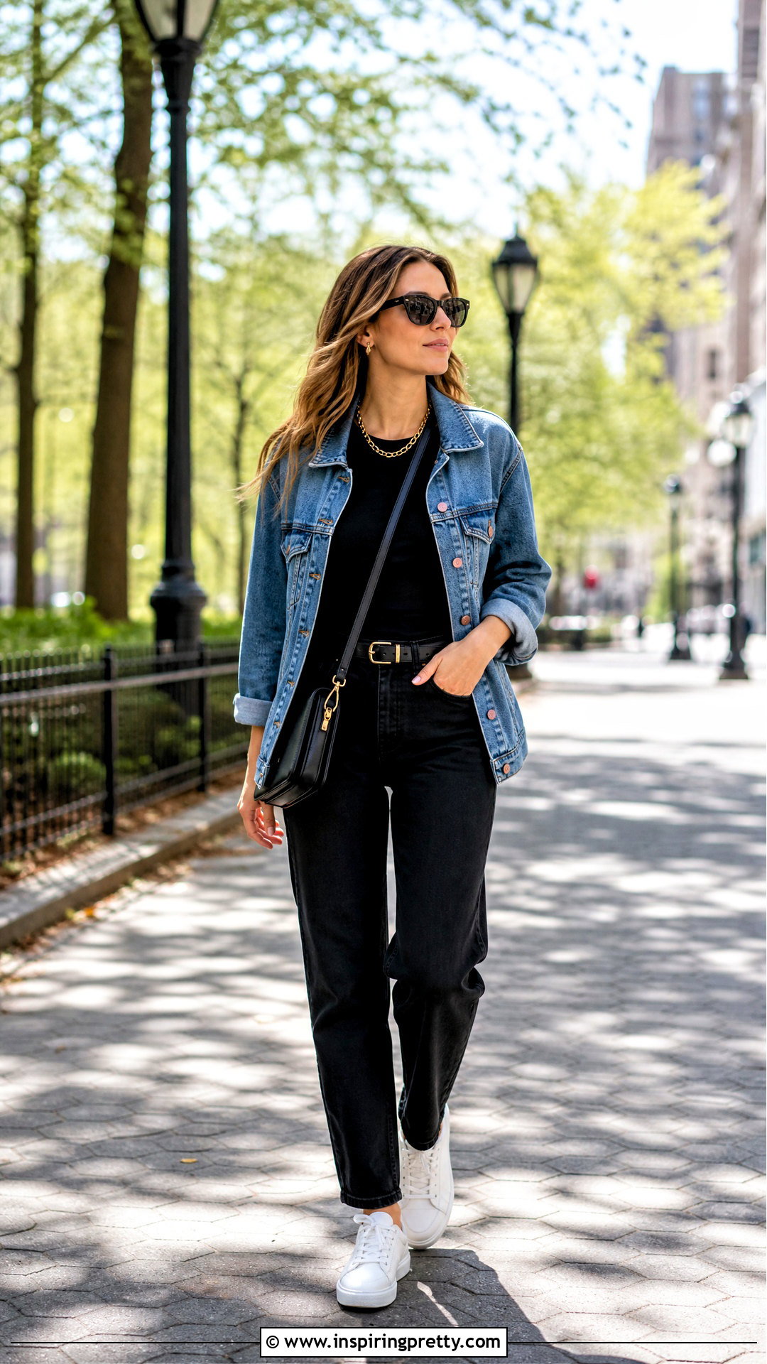 Black Top With Gold Chain And Denim Jacket - 25 Black Top With Gold Chain outfit ideas