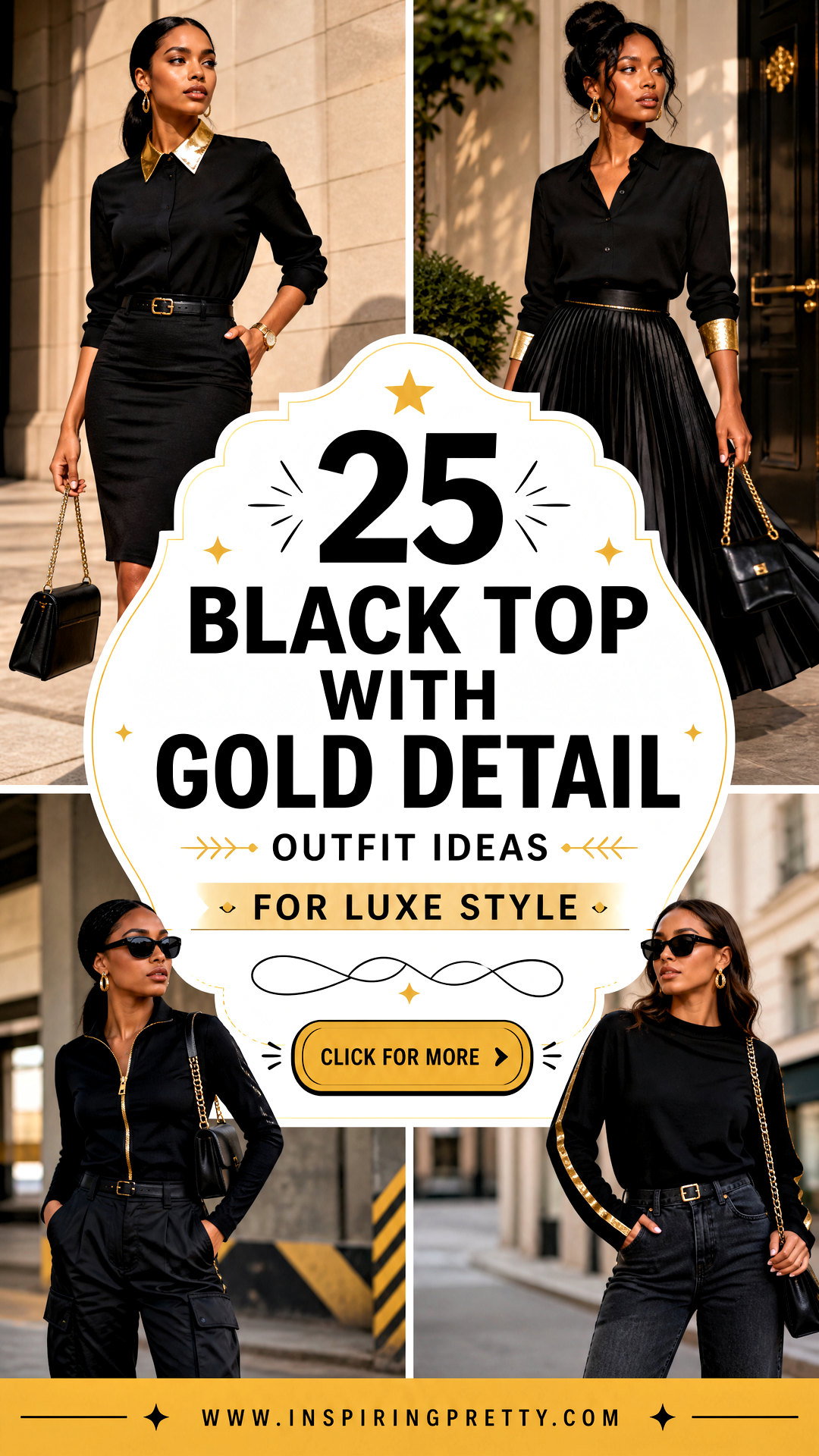 25 Black Top With Gold Detail Outfit Ideas for Luxe Style - 25 Black Top With Gold Detail Outfit Ideas for Luxe Style