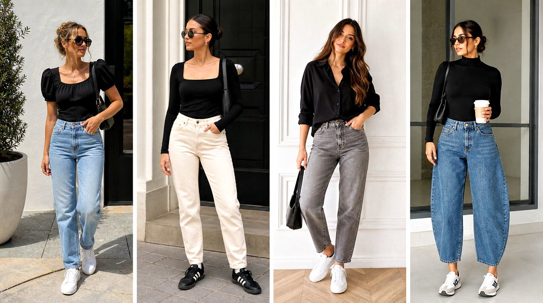 25 Black Top With Jeans and Sneakers Outfits for Every Day