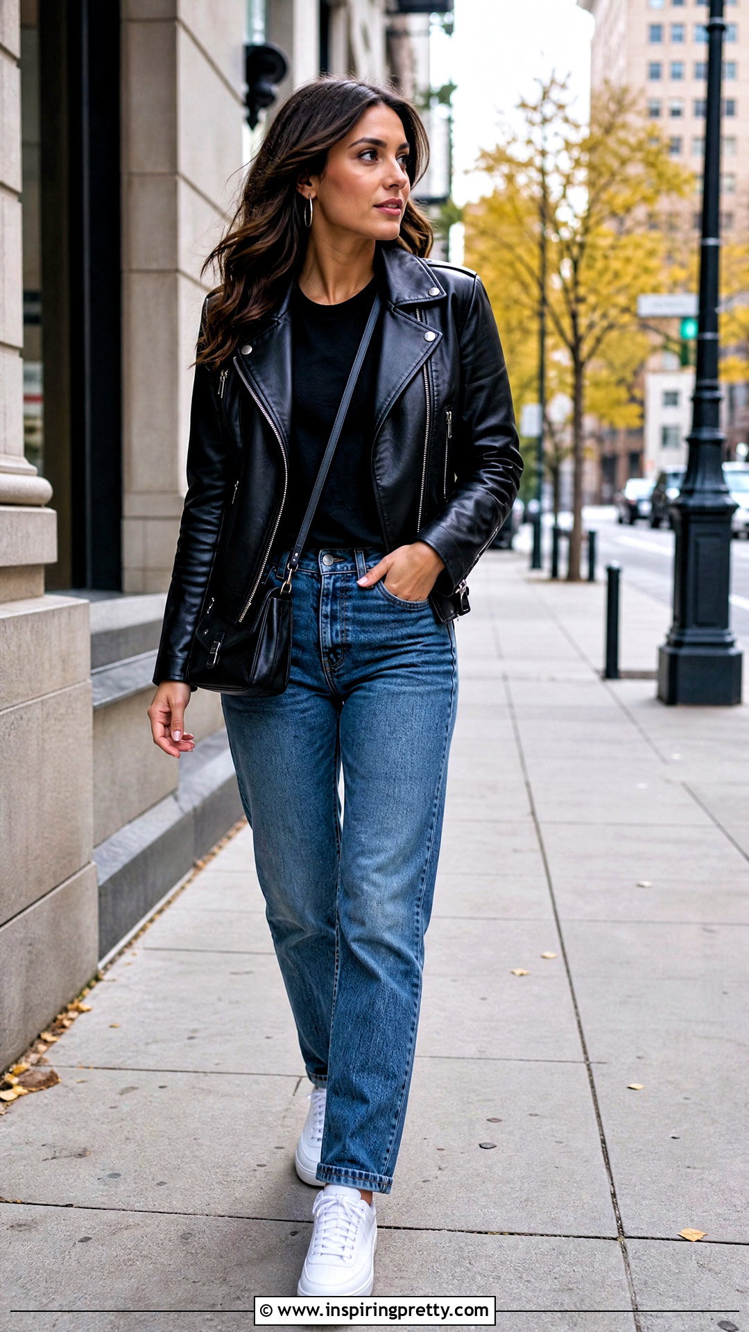Black Top With Leather Jacket And Jeans - 50 black top outfit casual ideas