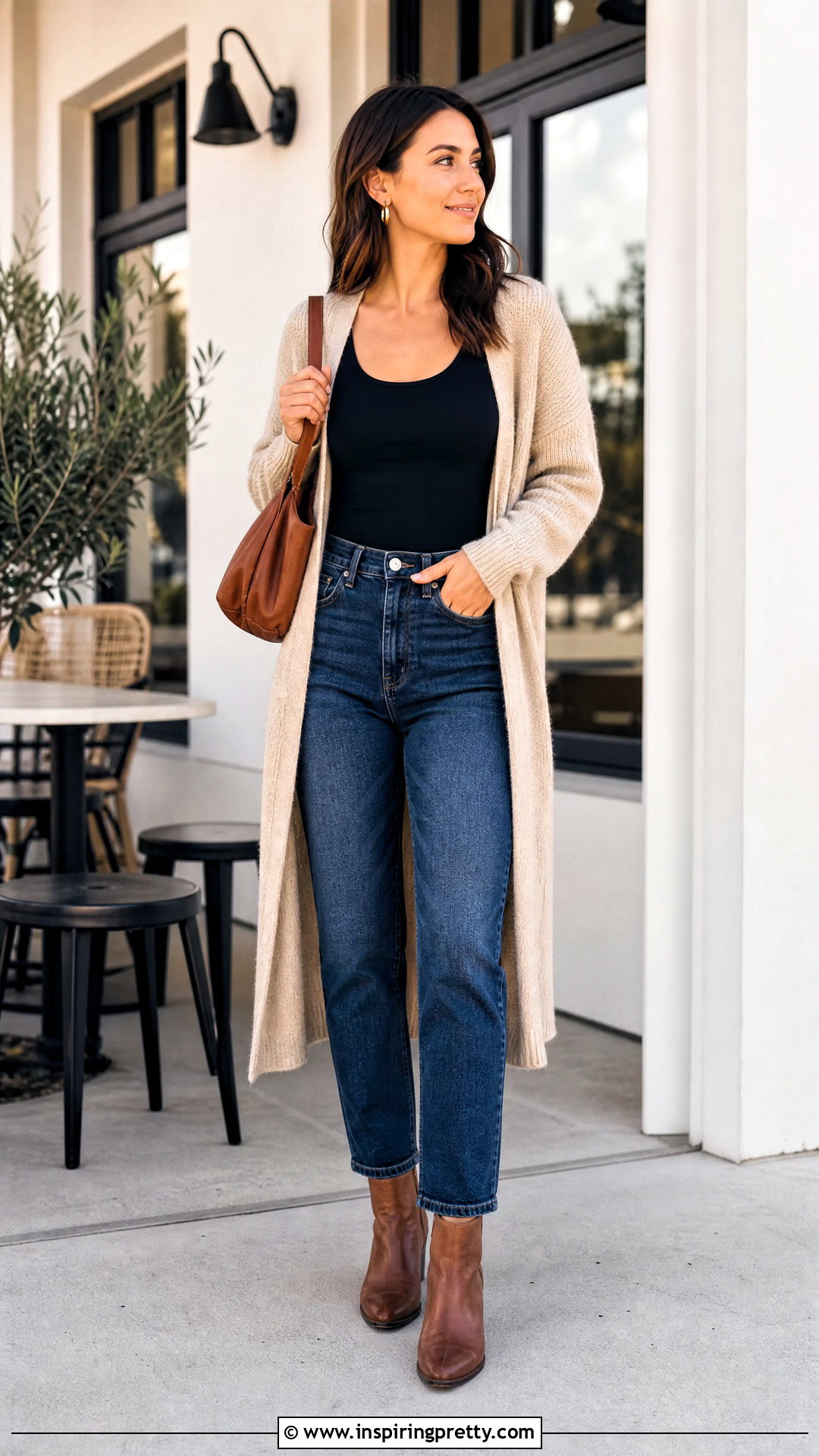 Black Top With Long Cardigan And Jeans - 50 black top outfit casual ideas