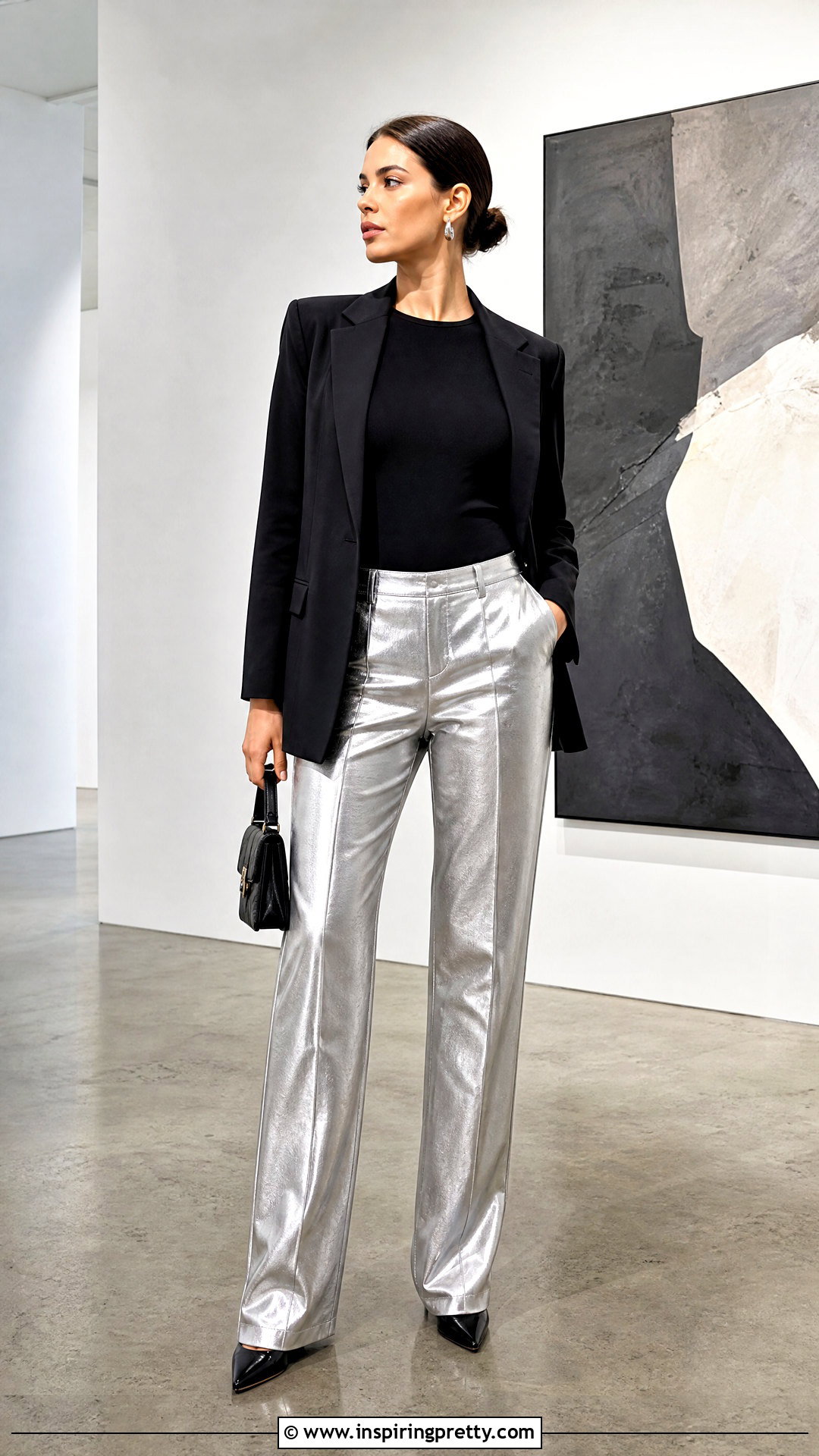 Black Top With Metallic Pants - 50 black top outfits