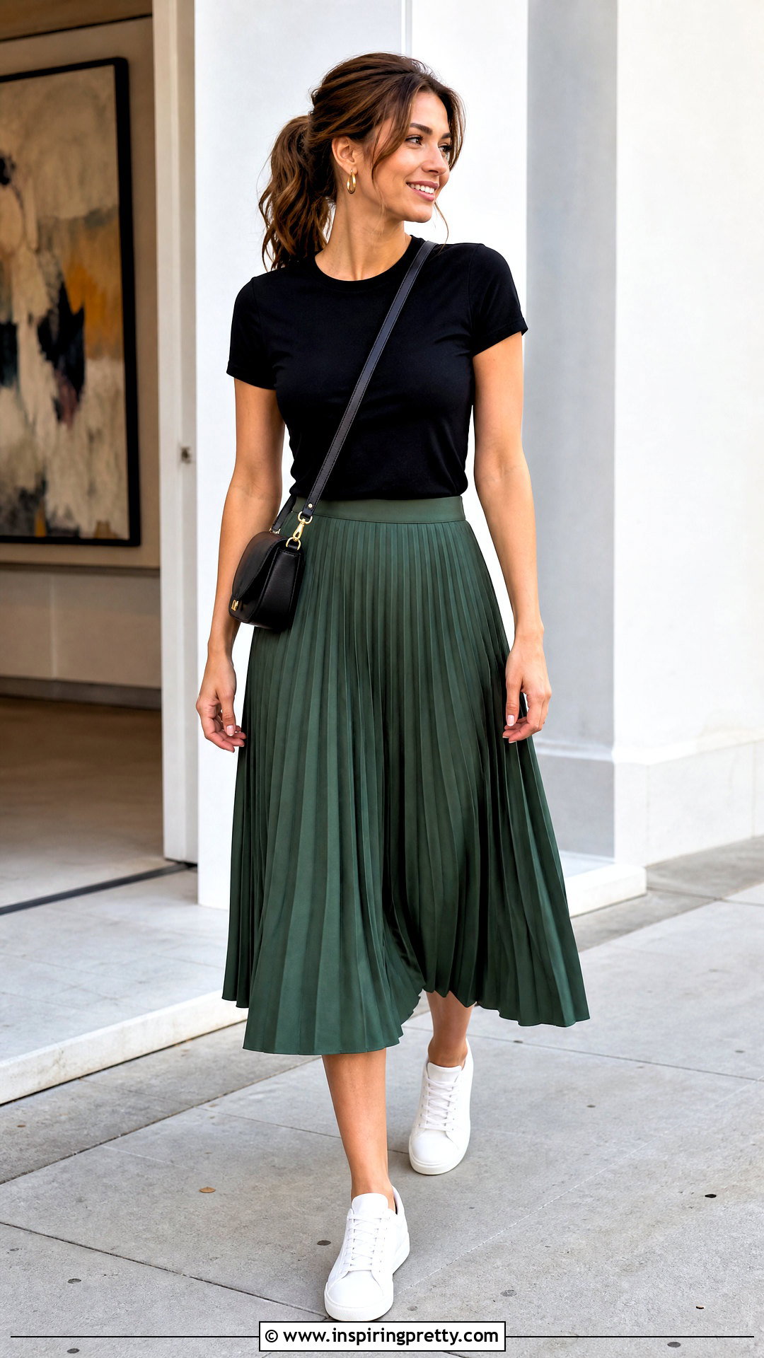 Black Top With Midi Skirt And Sneakers - 50 black top outfit casual ideas
