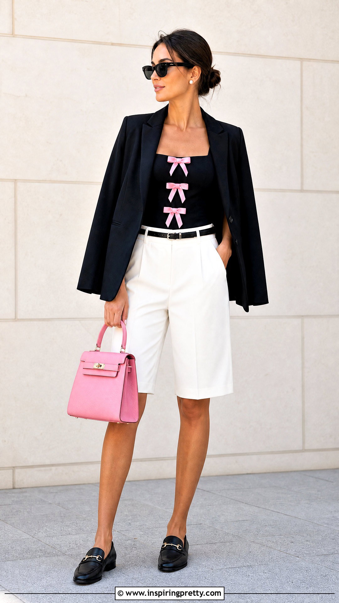 Black Top With Pink Bows And Bermuda Shorts - 25 Black Top With Pink Bows