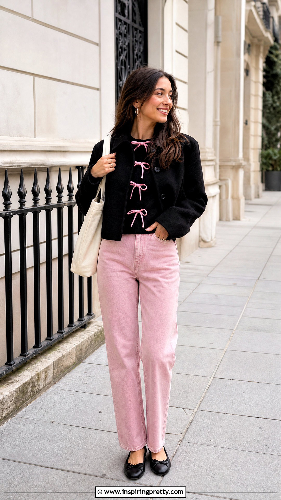 Black Top With Pink Bows And Pink Jeans - 25 Black Top With Pink Bows