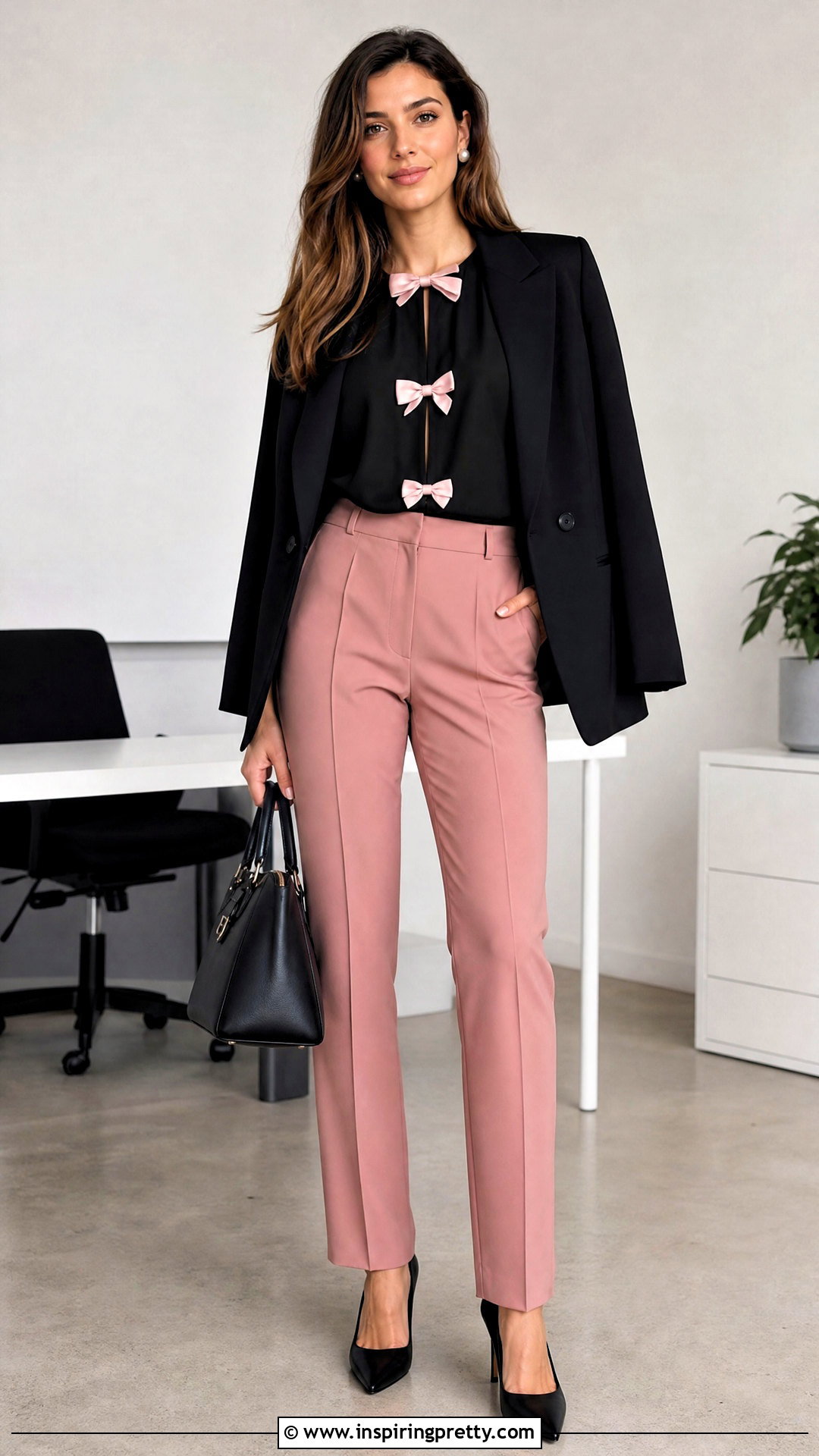 Black Top With Pink Bows And Pink Tailored Pants - 25 Black Top With Pink Bows