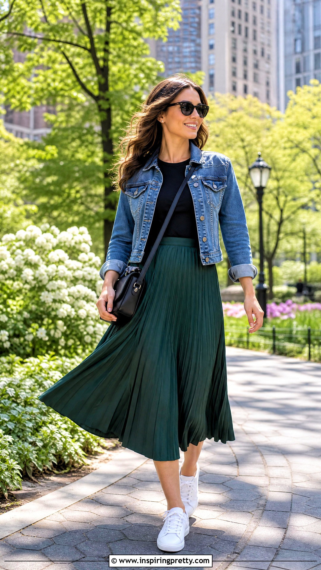 Black Top With Pleated Skirt And Sneakers - 50 black top outfit ideas