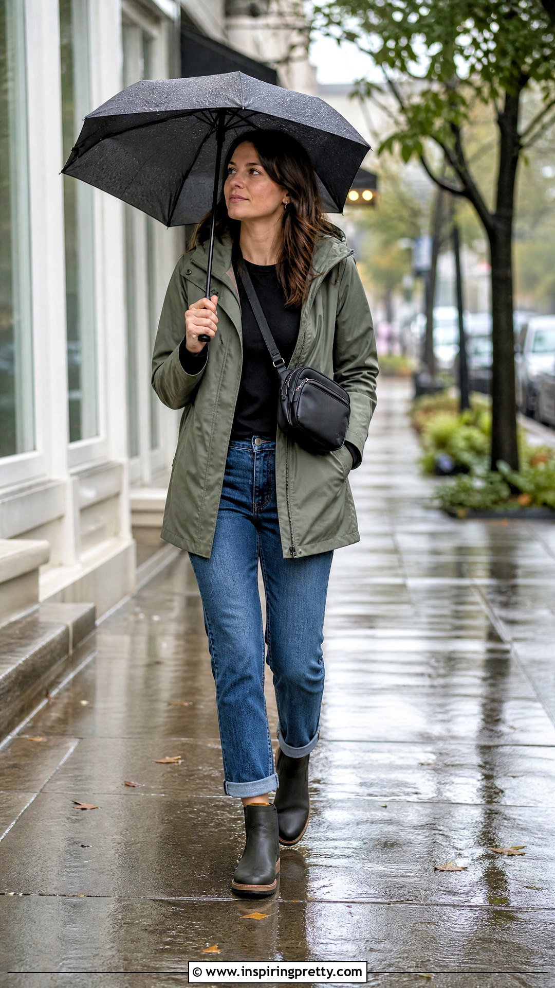 Black Top With Rain Jacket And Jeans - 50 black top outfit casual ideas