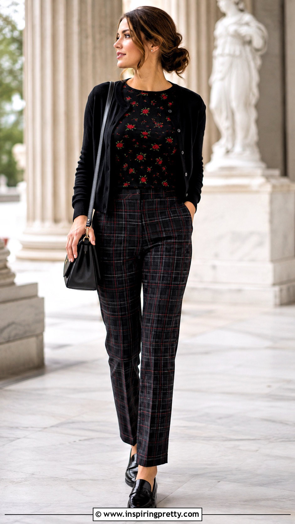 Black Top With Red Roses And Plaid Pants - 25 Black Top With Red Roses