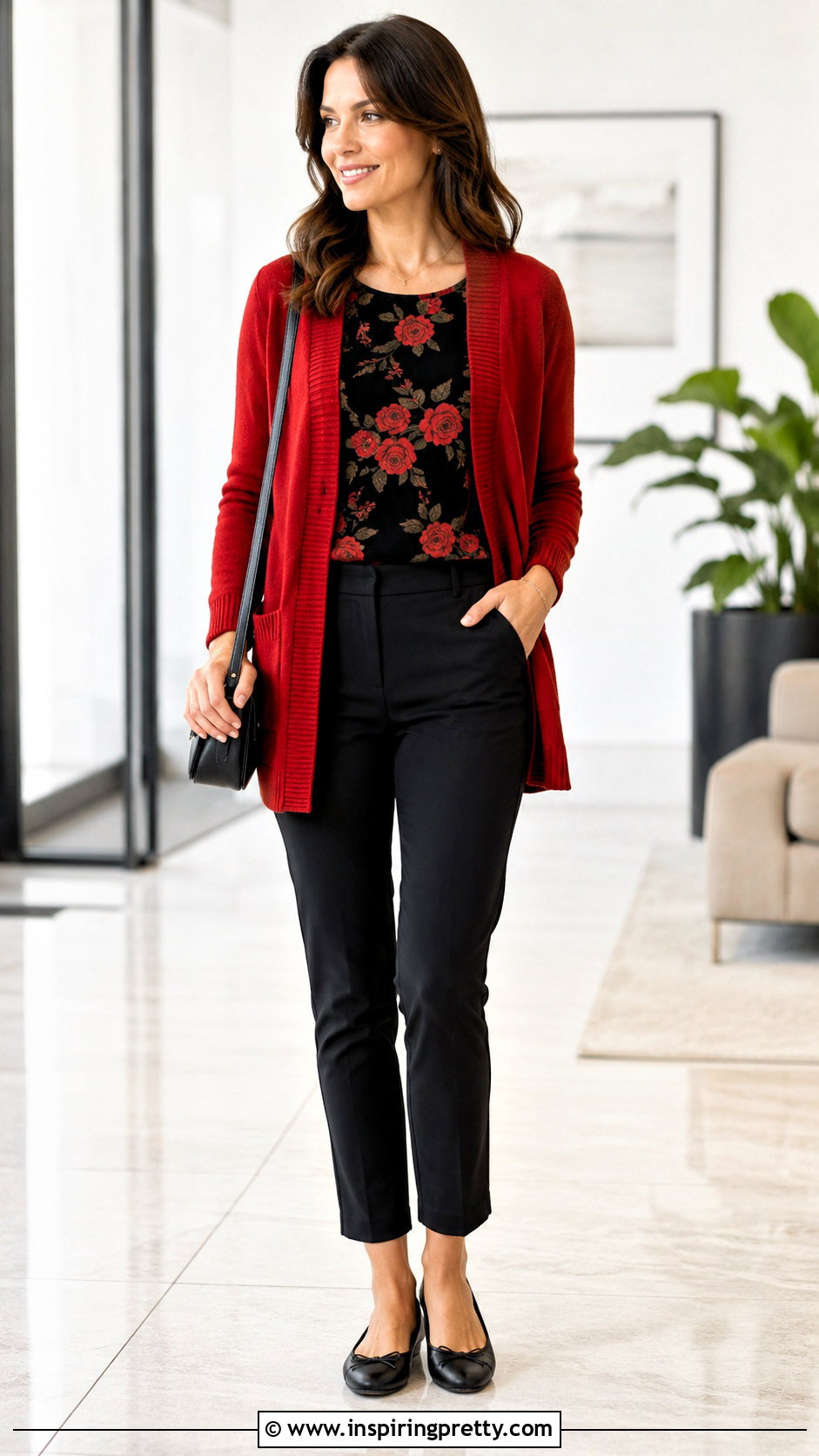 Black Top With Red Roses And Red Cardigan - 25 Black Top With Red Roses